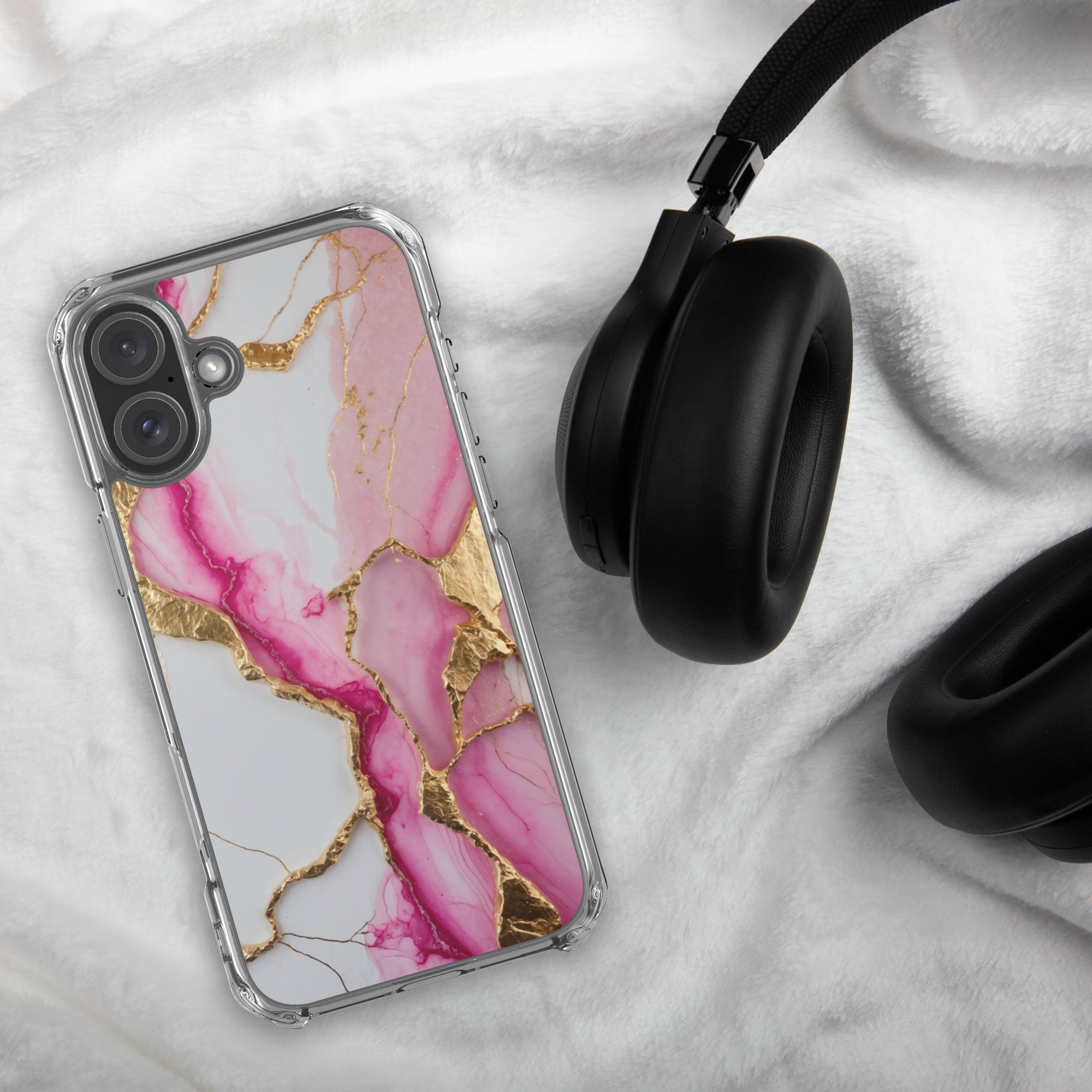 Pink Golden Marble Luxe Clear Case for iPhone 16 Plus
