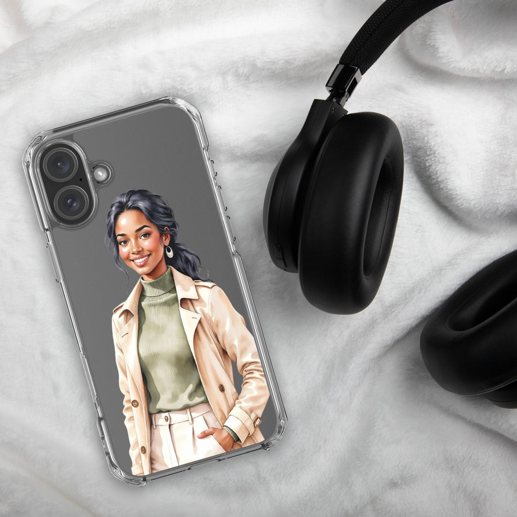 Chic Autumn Style Clear Case for iPhone 16 Plus - Fashion Illustration Protective Cover