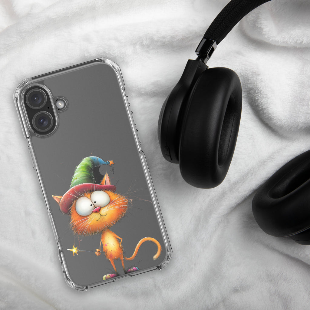 Wizard Cat Clear Case for iPhone 16 Plus - Funny Magic Kitty Cartoon Protective Cover