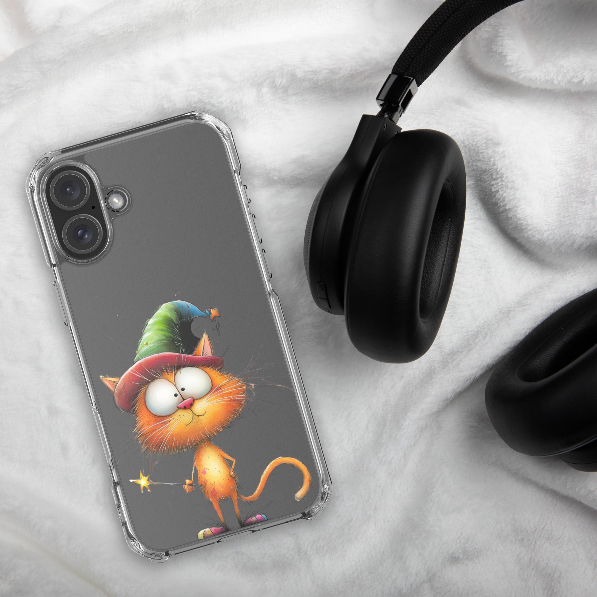 Wizard Cat Clear Case for iPhone 16 Plus - Funny Magic Kitty Cartoon Protective Cover