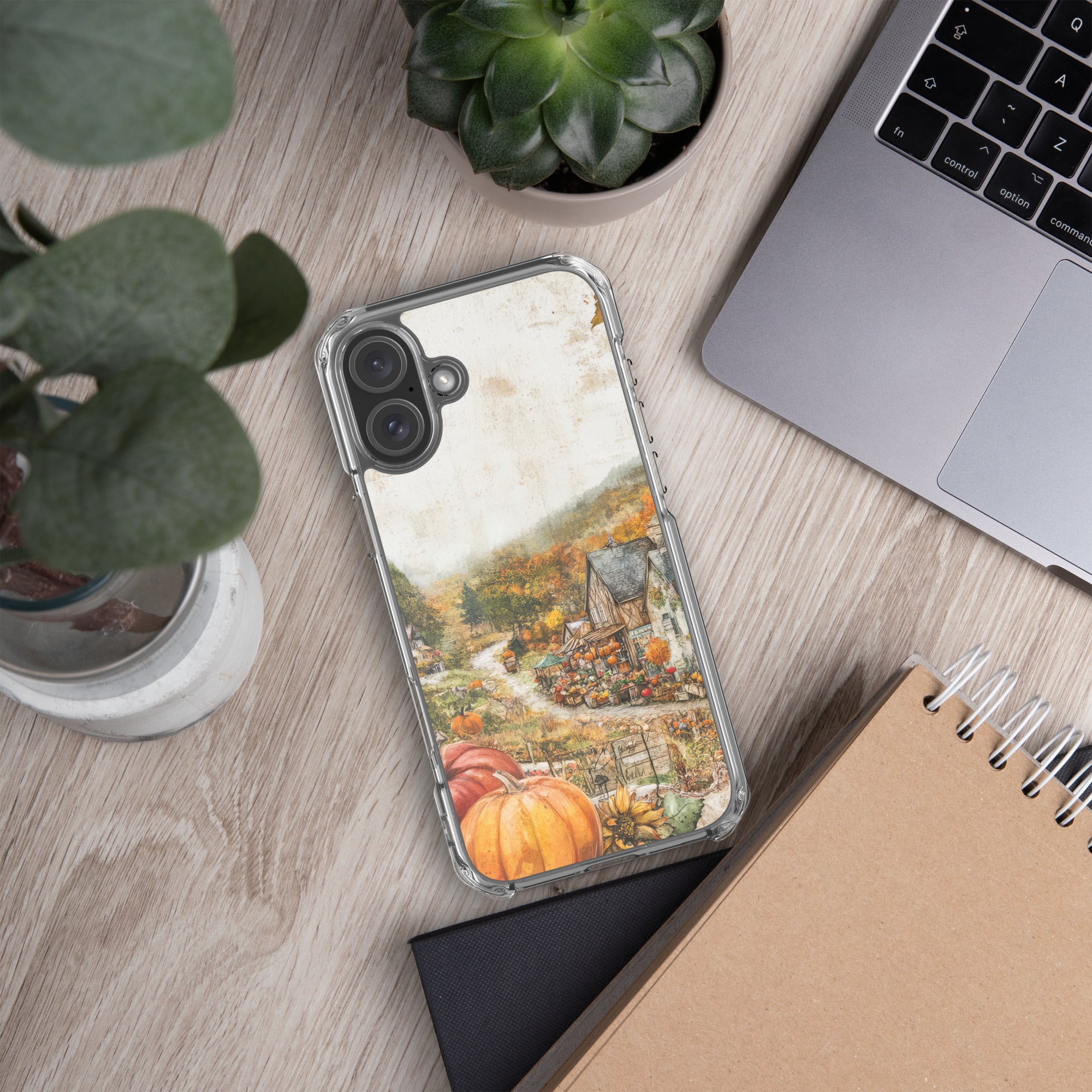 Autumn Village Clear Case for iPhone 16 Plus - Fall Rustic Pumpkin Design Protective Cover