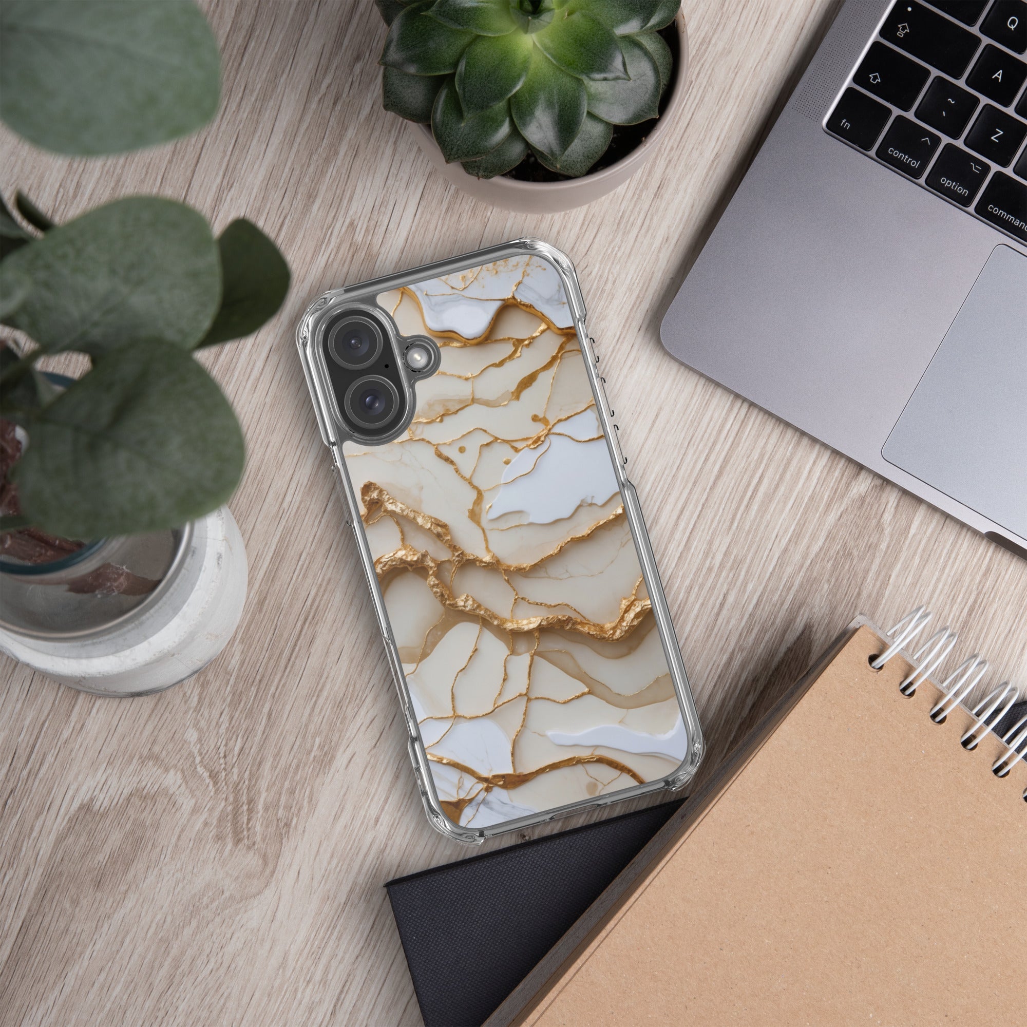 Ivory Golden Marble Elegance Clear Case for iPhone 16 Plus