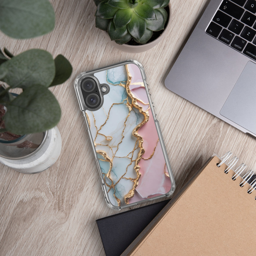 Pastel Golden Marble Fusion Clear Case for iPhone 16 Plus