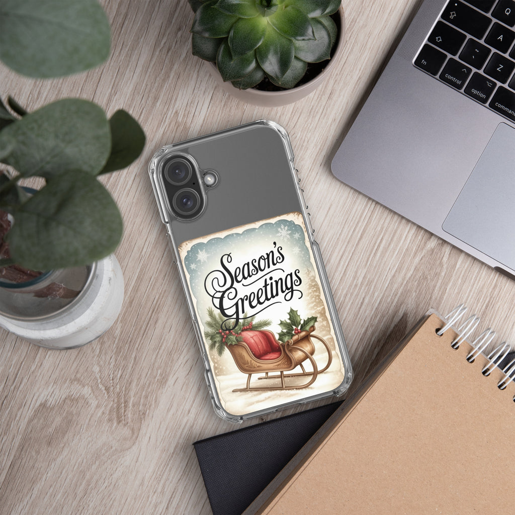 Season’s Greetings Vintage Holiday Clear Case for iPhone 16 Plus