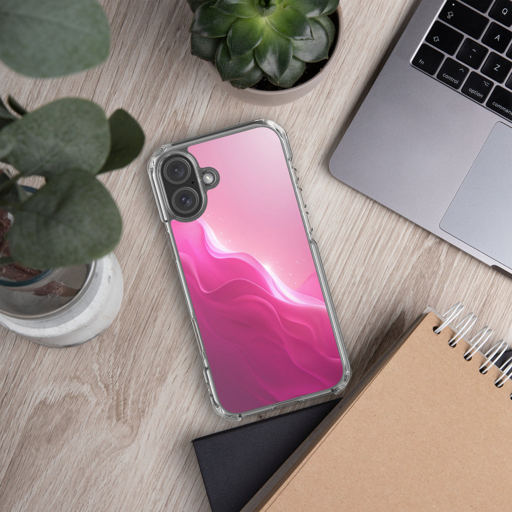 Pink Velvet Waves Dream Clear Case for iPhone 16 Plus - Abstract Pink Gradient Protective Cover