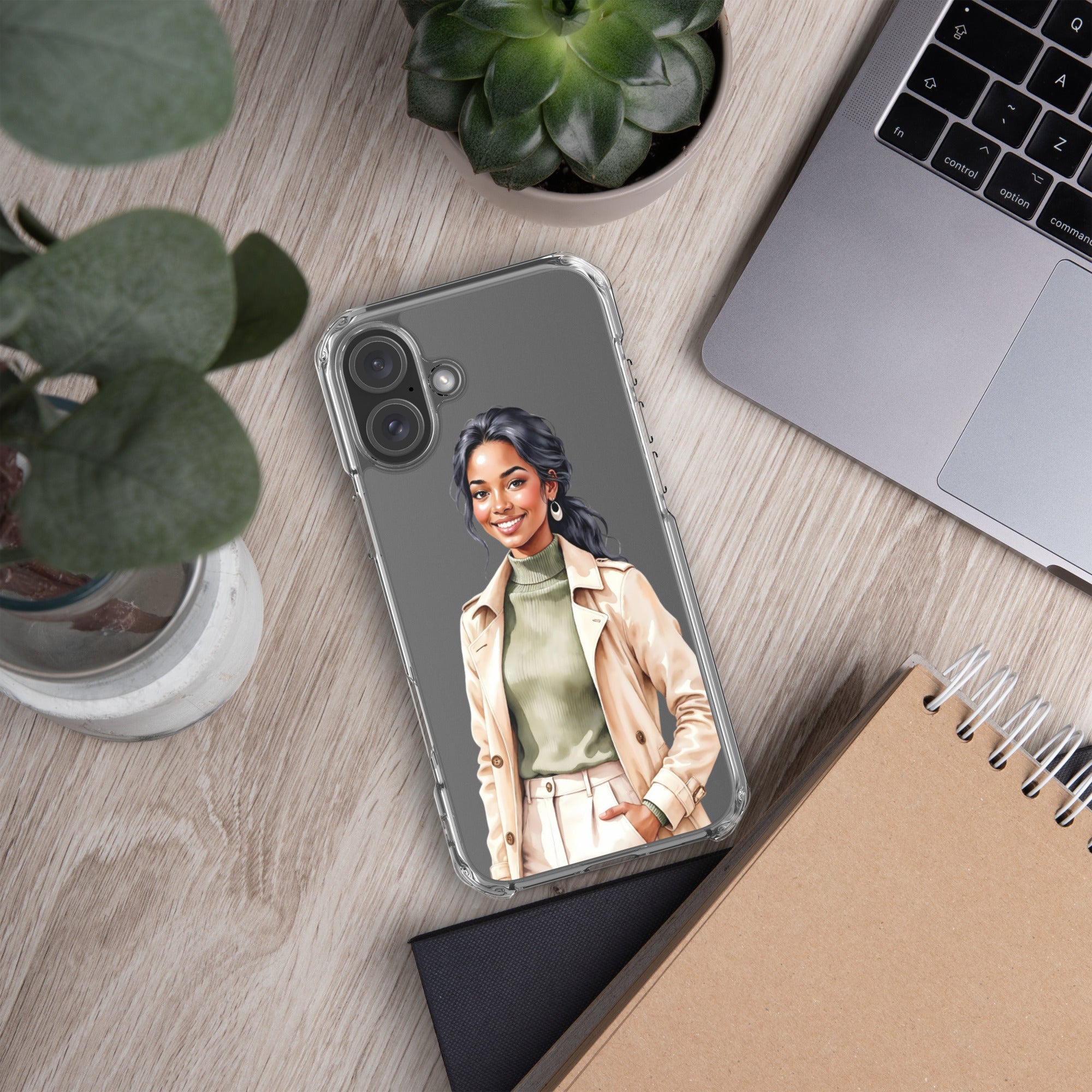 Chic Autumn Style Clear Case for iPhone 16 Plus - Fashion Illustration Protective Cover