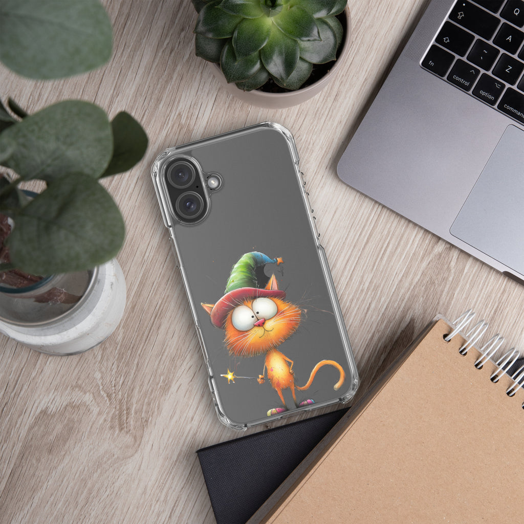 Wizard Cat Clear Case for iPhone 16 Plus - Funny Magic Kitty Cartoon Protective Cover