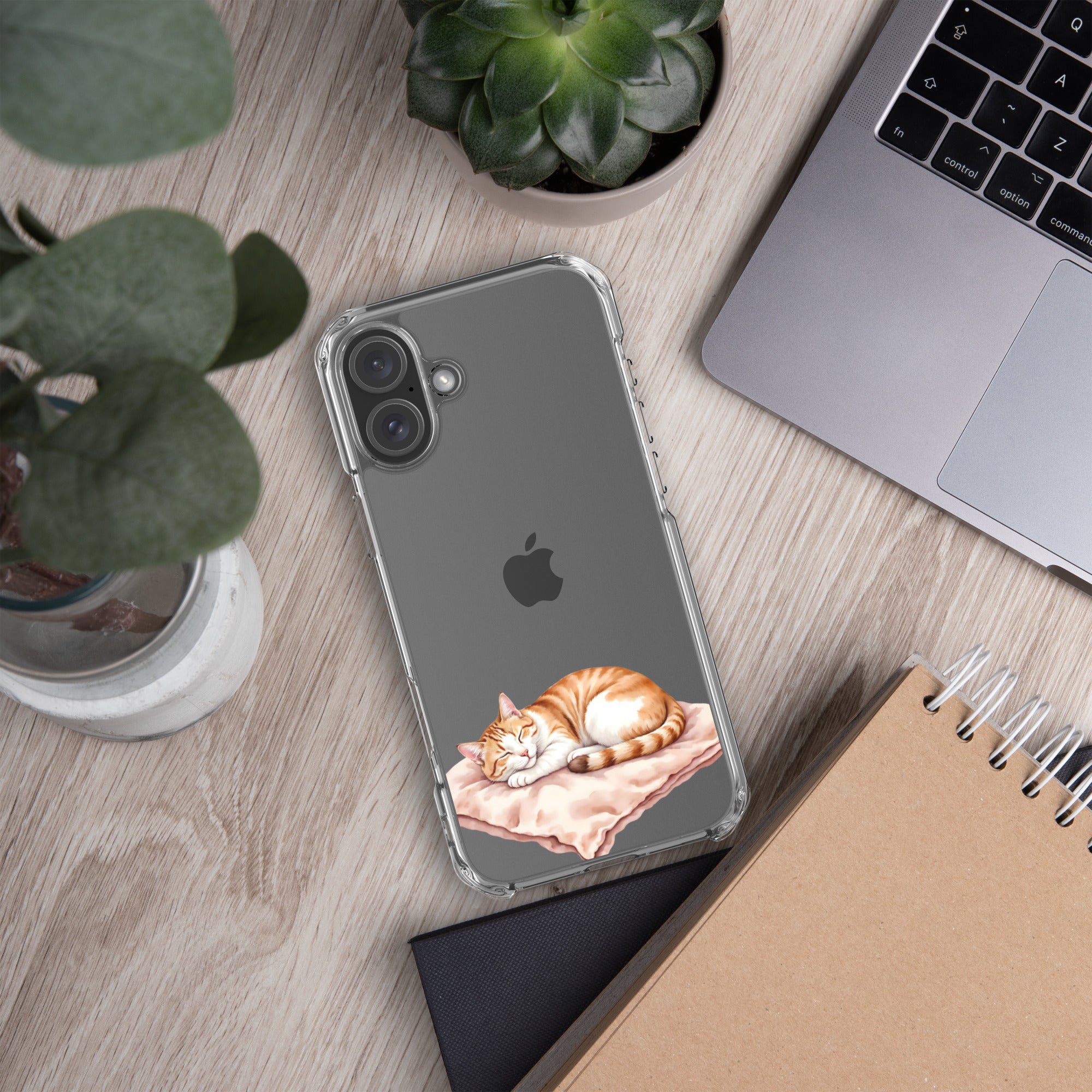 Sleepy Cat on Pillow Clear Case for iPhone 16 Plus
