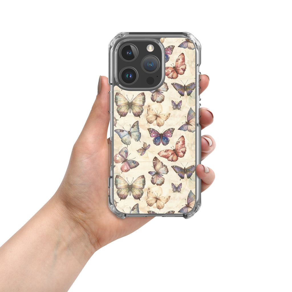 Butterfly Garden Clear Case for iPhone 16 Pro - Elegant Pastel Butterfly Protective Cover
