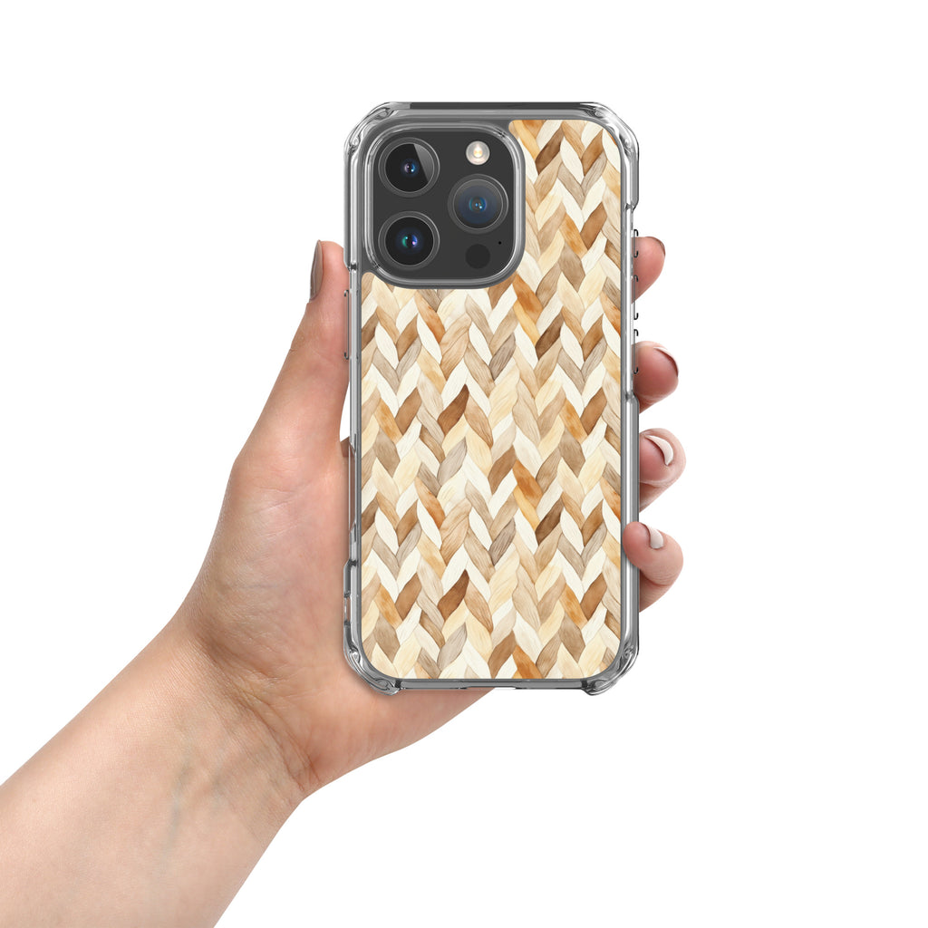 Cozy Knit Pattern Clear Case for iPhone 16 Pro - Neutral Braided Texture Protective Cover