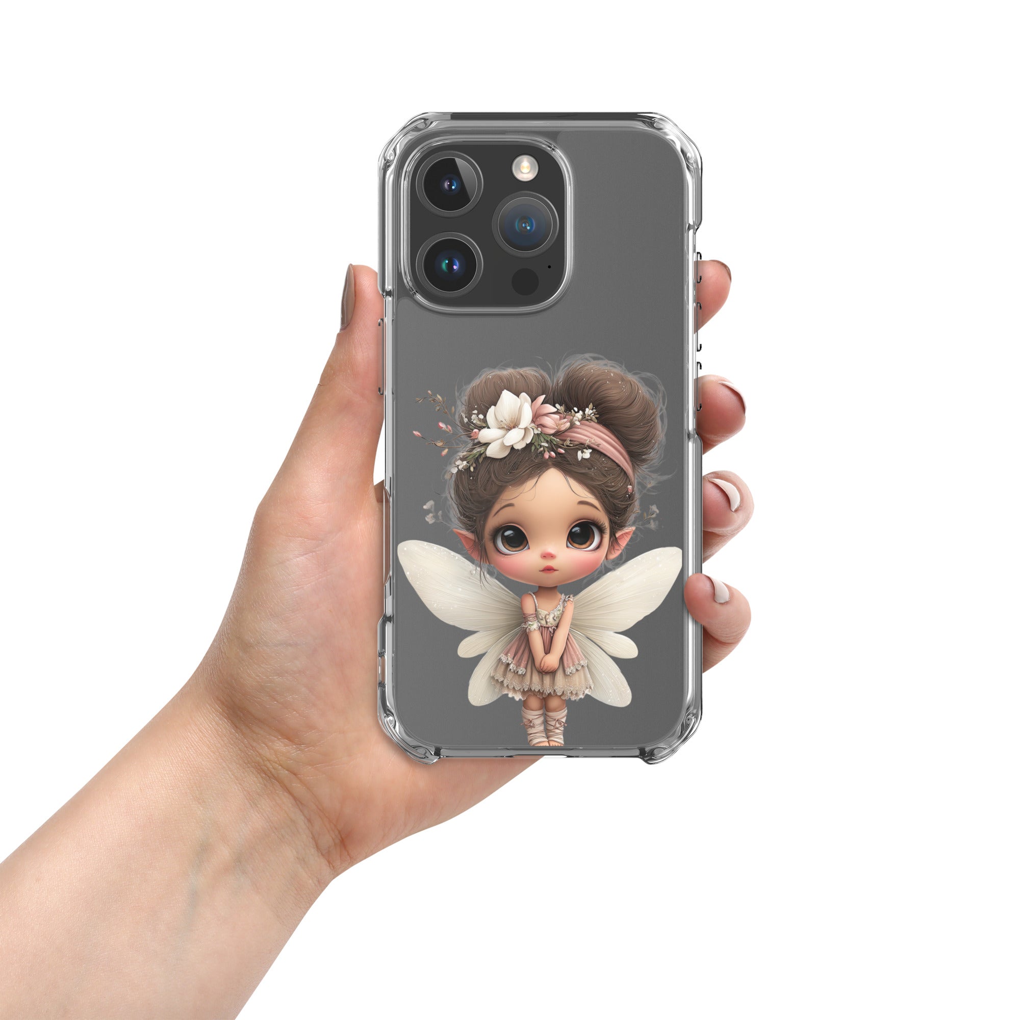 Fairy Blossom Clear Case for iPhone 16 Pro - Cute Fantasy Fairy Protective Phone Cover