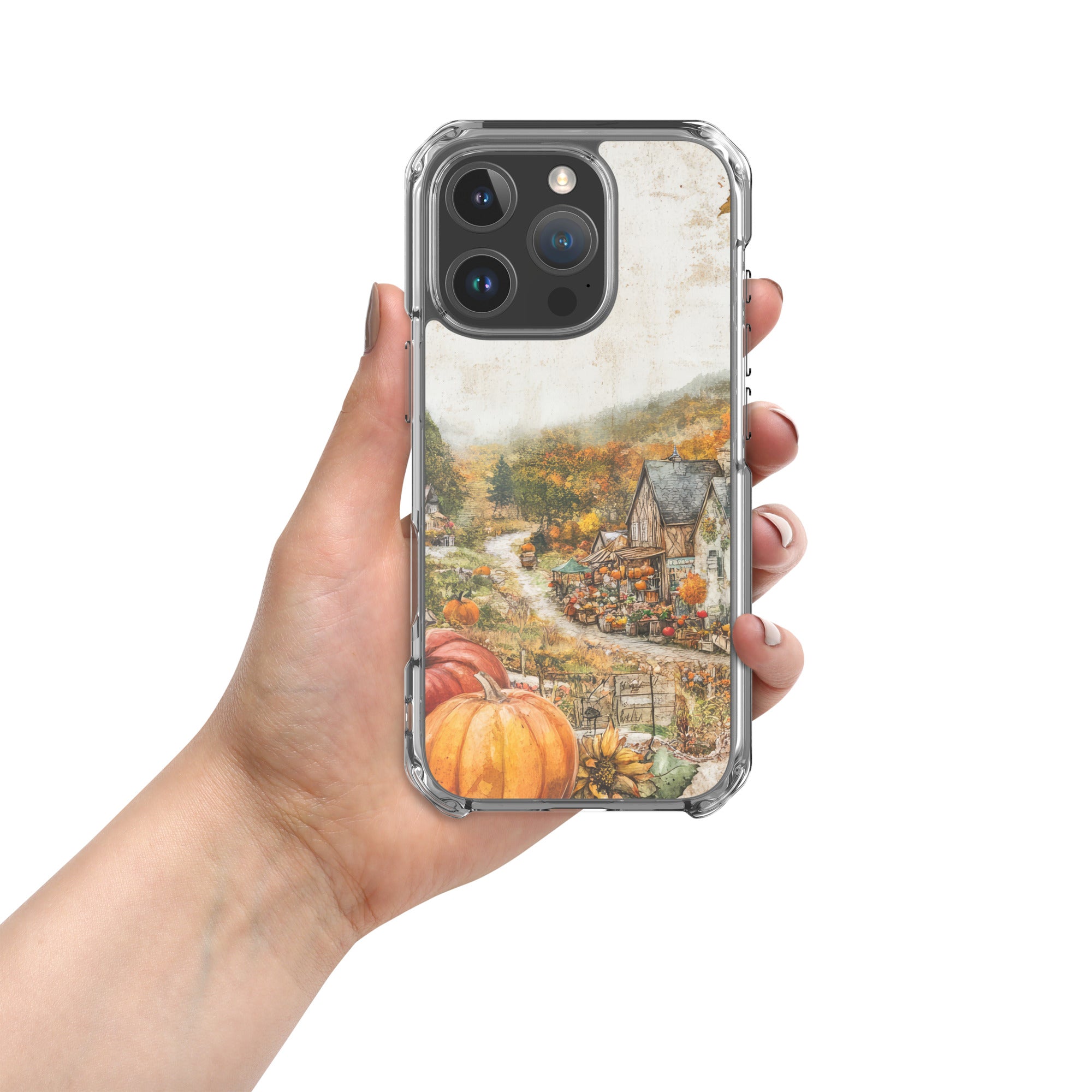 Autumn Village Clear Case for iPhone 16 Pro - Fall Rustic Pumpkin Design Protective Cover