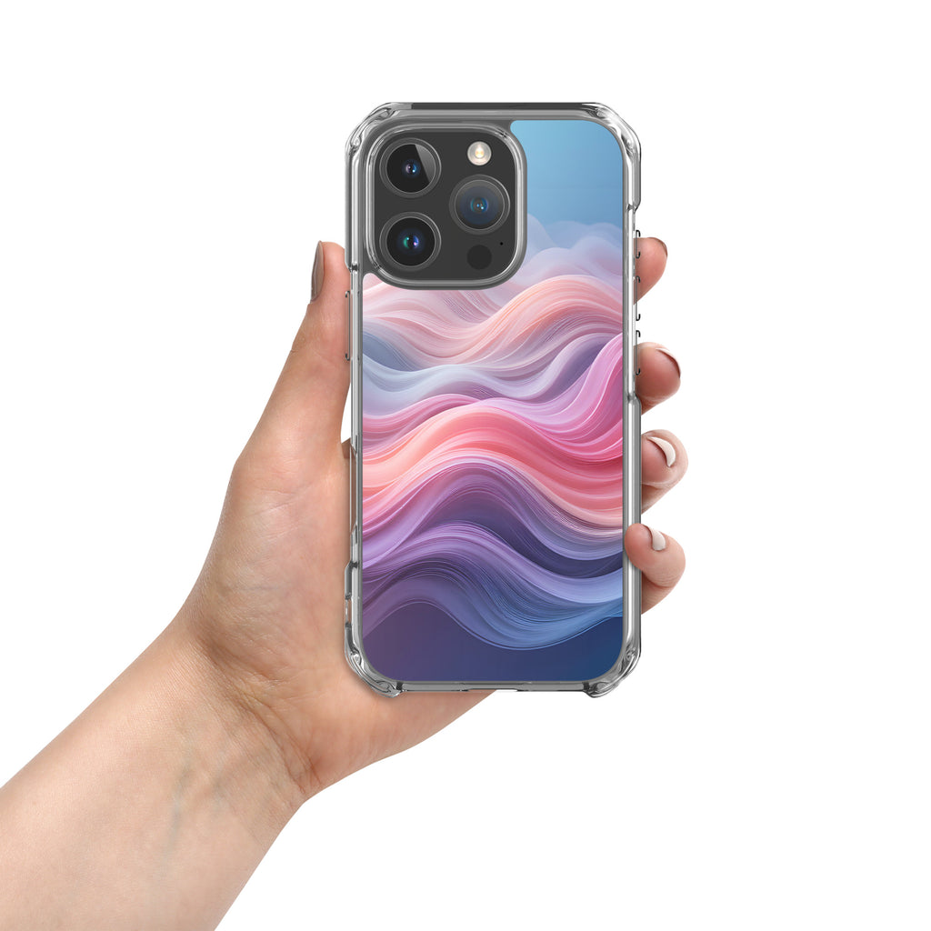 Velvet Currents Dream Clear Case for iPhone 16 Pro - Abstract Pink & Blue Waves Protective Cover