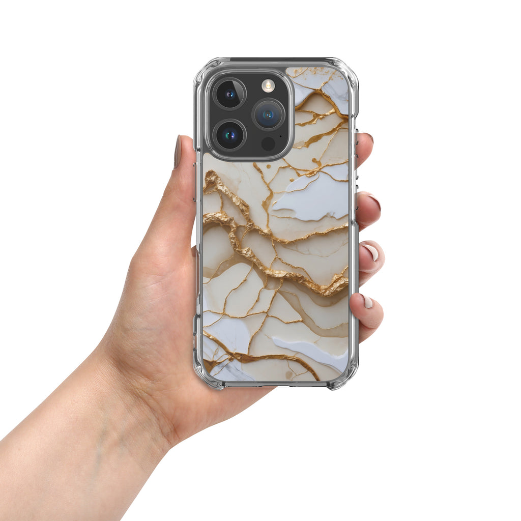 Ivory Golden Marble Elegance Clear Case for iPhone 16 Pro - Luxury White & Gold Marble Protective Cover