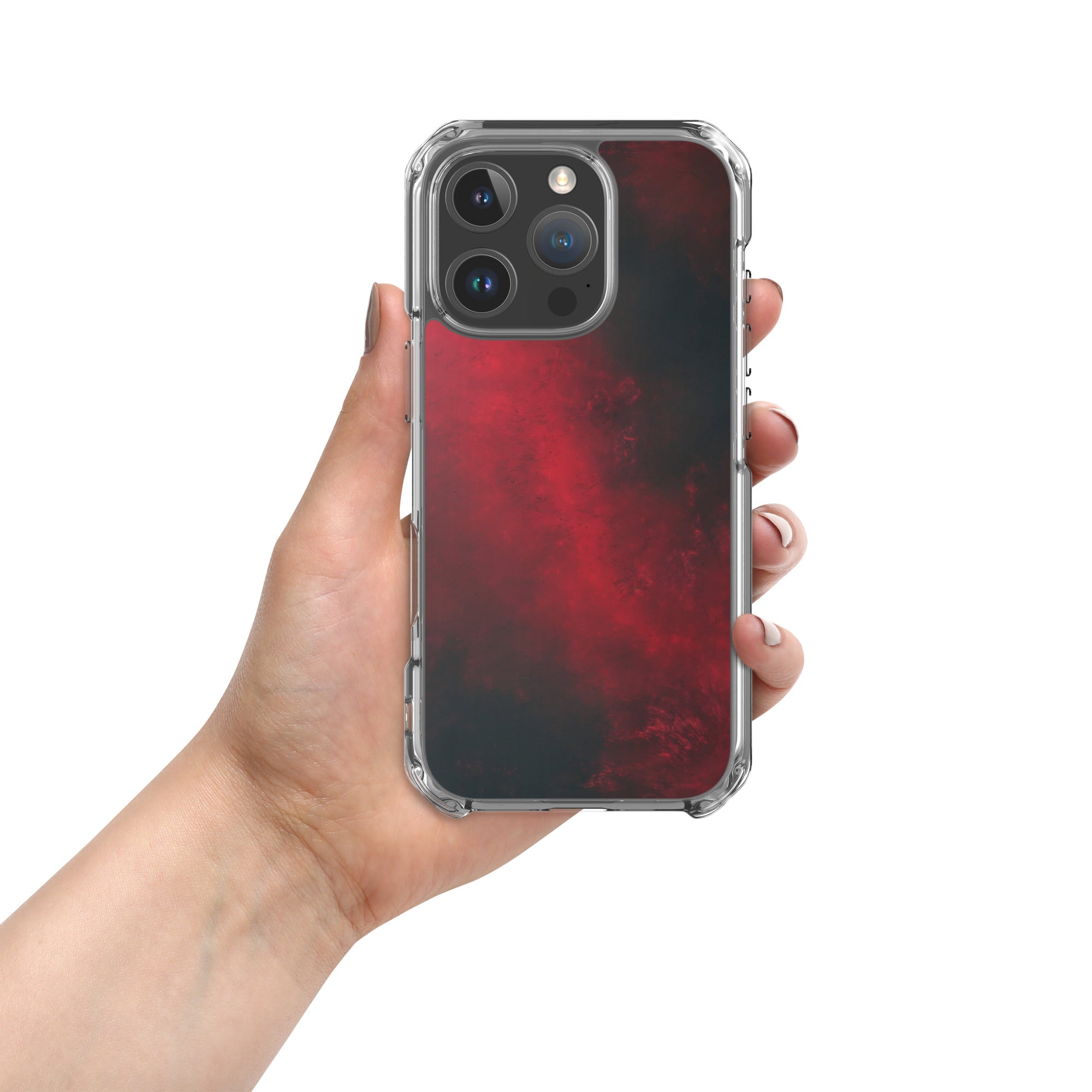 Crimson Nebula Clear Case for iPhone 16 Pro - Red & Black Abstract Smoke Protective Cover