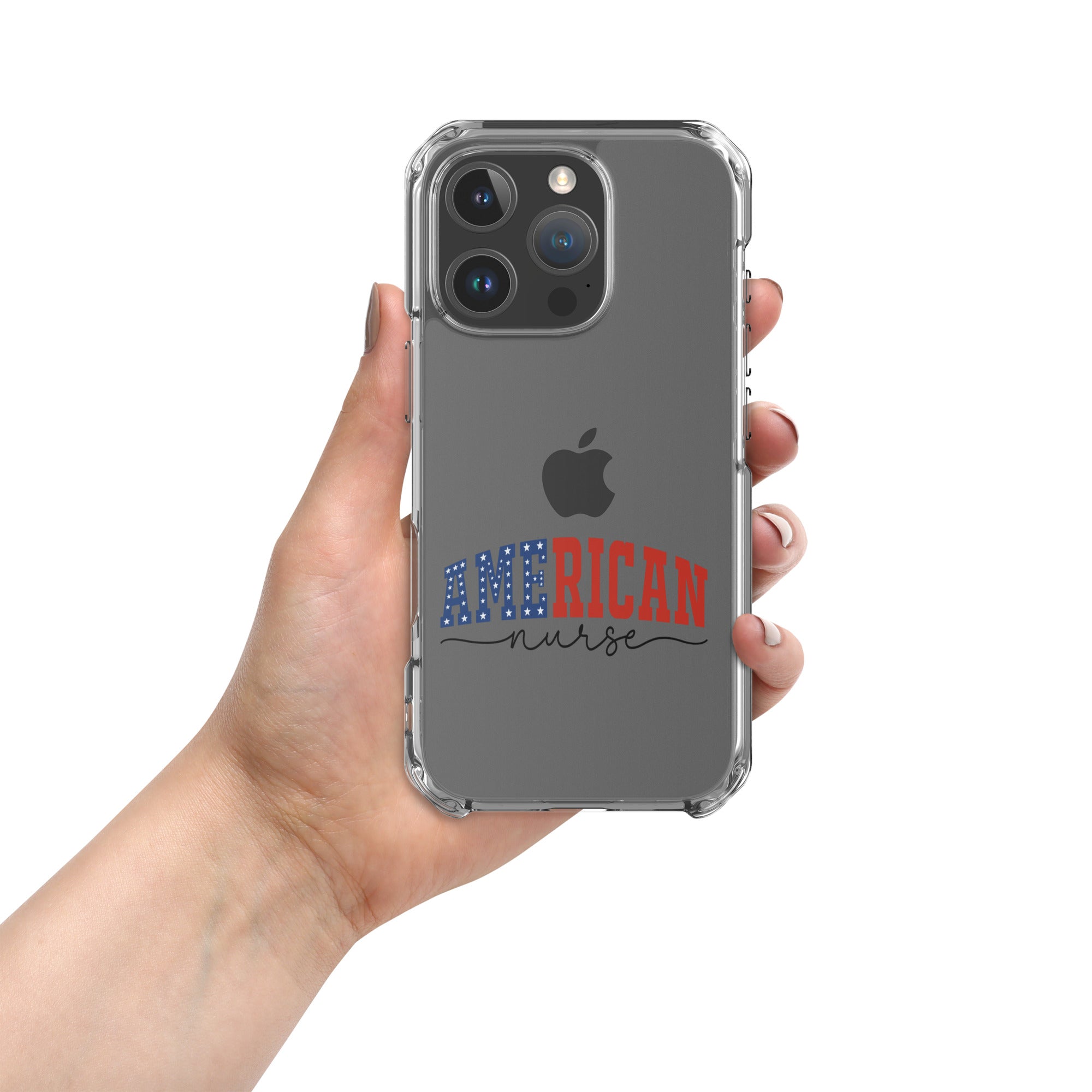 American Nurse Clear Case for iPhone 16 Pro - Patriotic Red, White & Blue Nursing Pride Cover