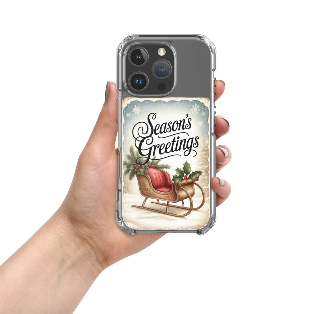 Season’s Greetings Vintage Holiday Clear Case for iPhone 16 Pro - Retro Christmas Sleigh Festive Cover