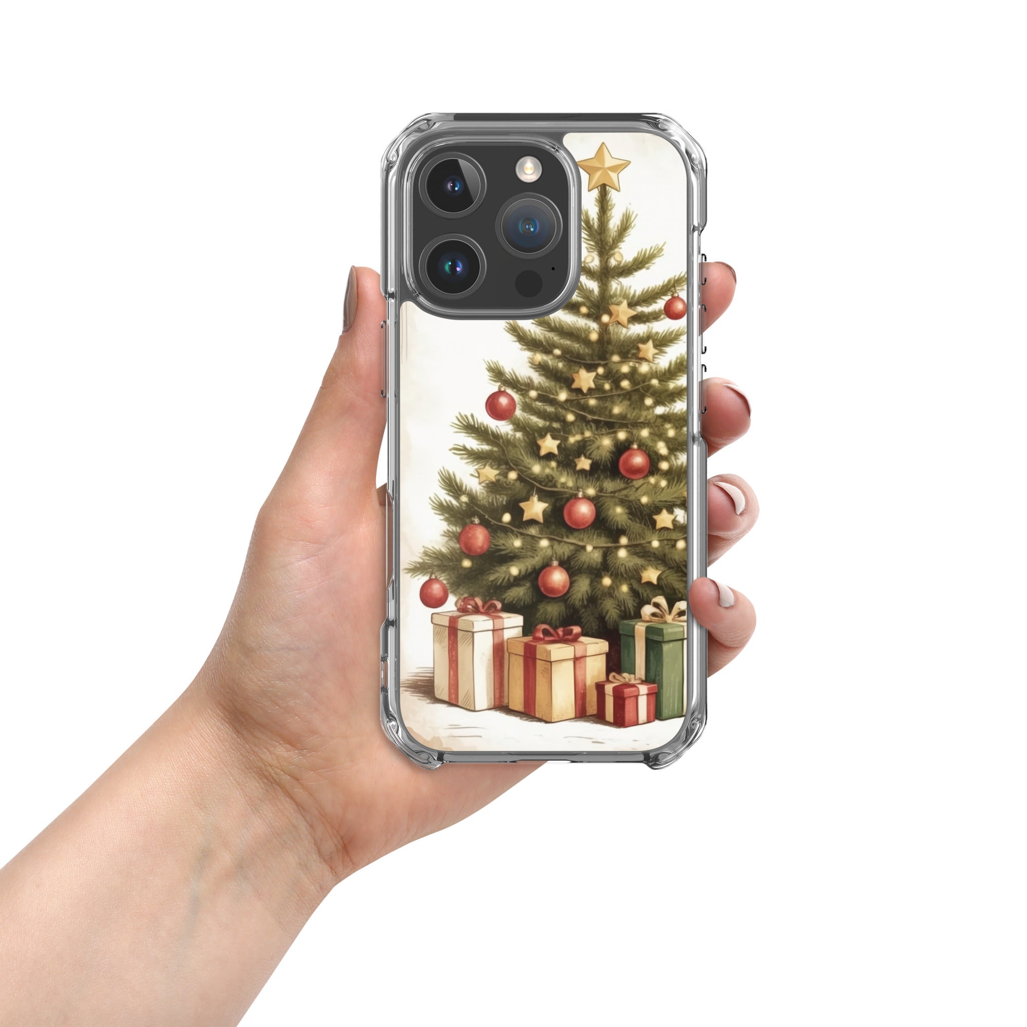 Vintage Christmas Tree Clear Case for iPhone 16 Pro - Festive Holiday Tree & Gifts Protective Cover