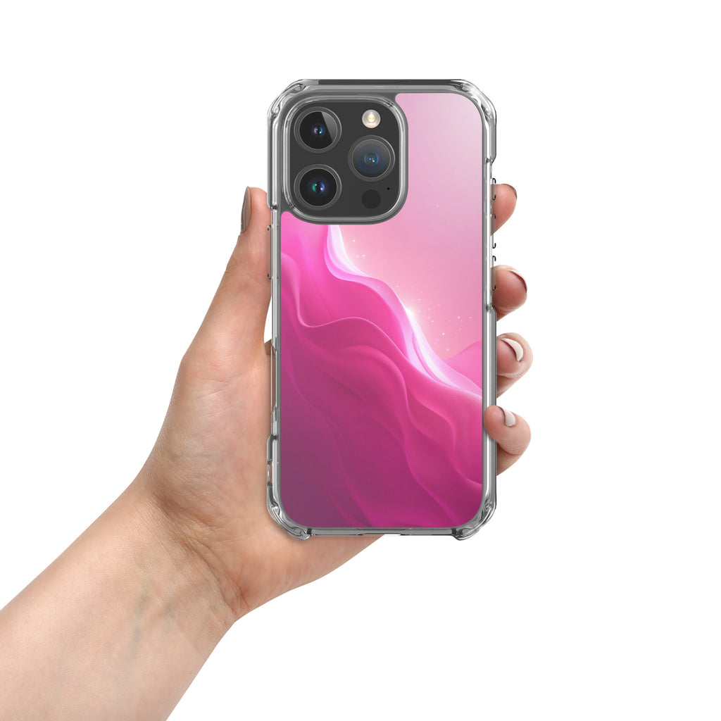 Pink Velvet Waves Dream Clear Case for iPhone 16 Pro - Abstract Pink Gradient Protective Cover