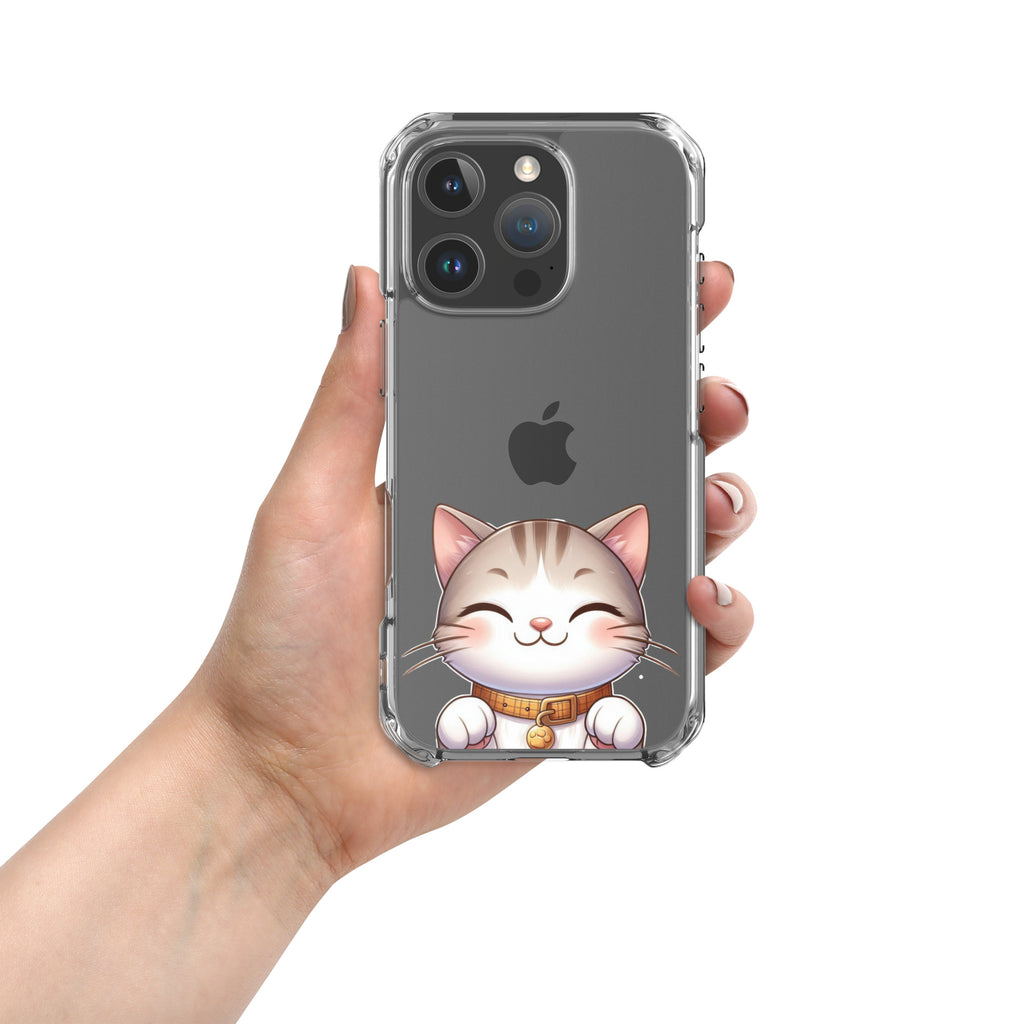 Happy Kitty Clear Case for iPhone 16 Pro - Cute Smiling Cat Illustration Protective Cover