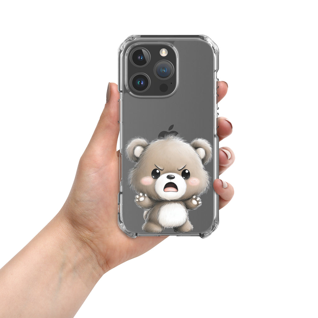 Angry Cute Bear Clear Case for iPhone 16 Pro - Funny Kawaii Bear Protective Cover