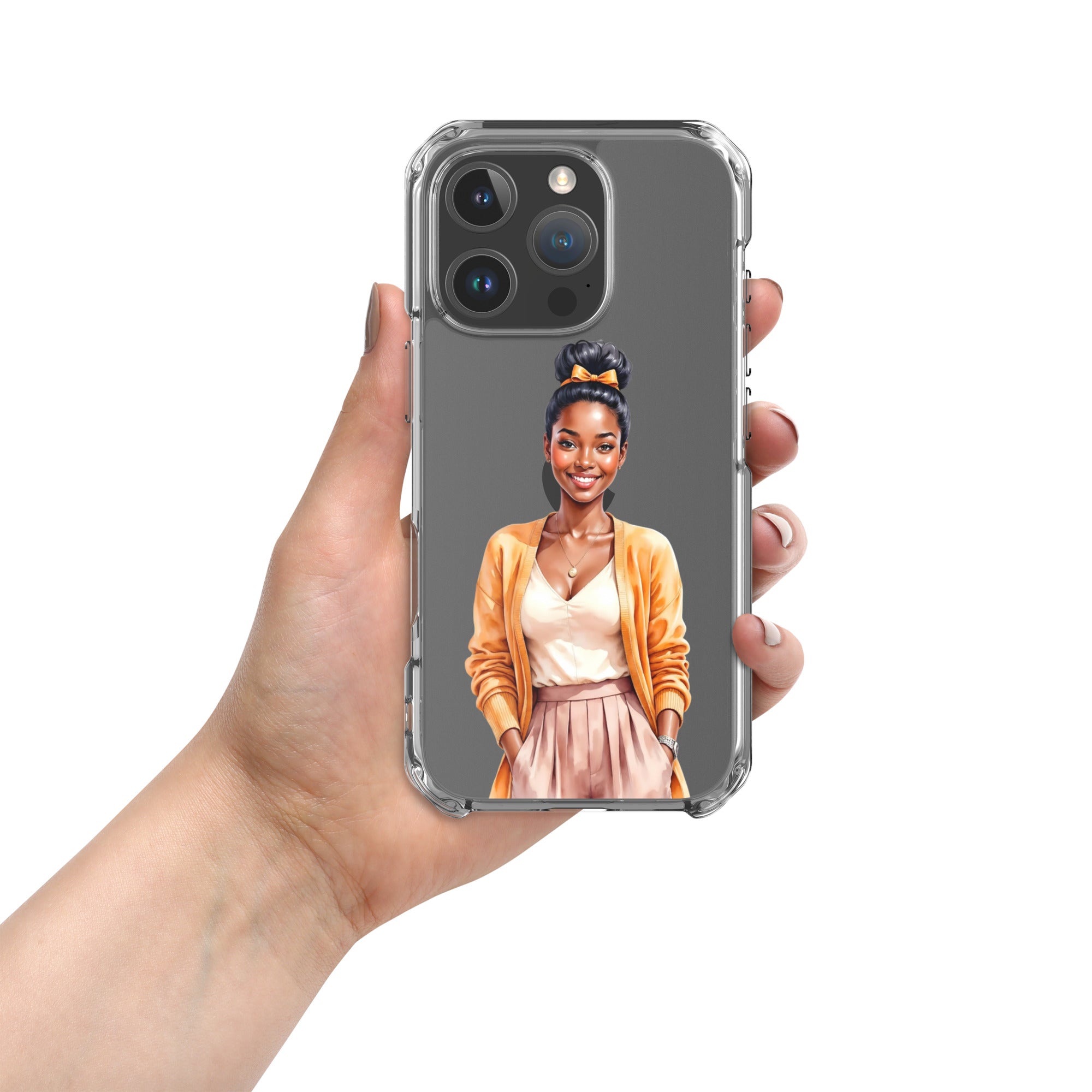 Golden Autumn Glow Girl Clear Case for iPhone 16 Pro - Fashion Illustration Protective Cover