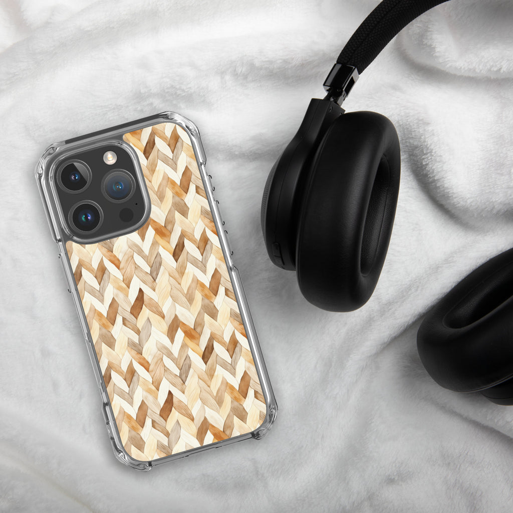 Cozy Knit Pattern Clear Case for iPhone 16 Pro - Neutral Braided Texture Protective Cover
