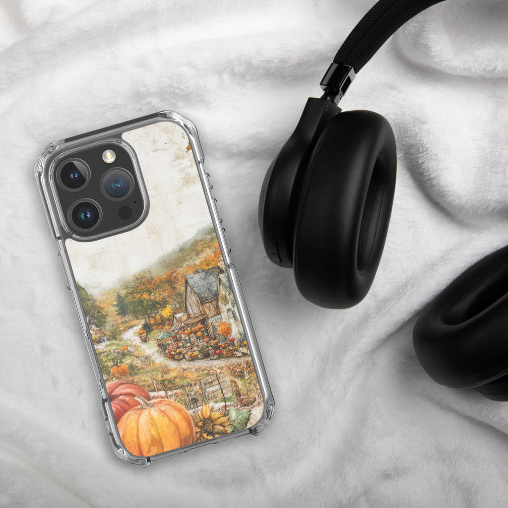 Autumn Village Clear Case for iPhone 16 Pro - Fall Rustic Pumpkin Design Protective Cover