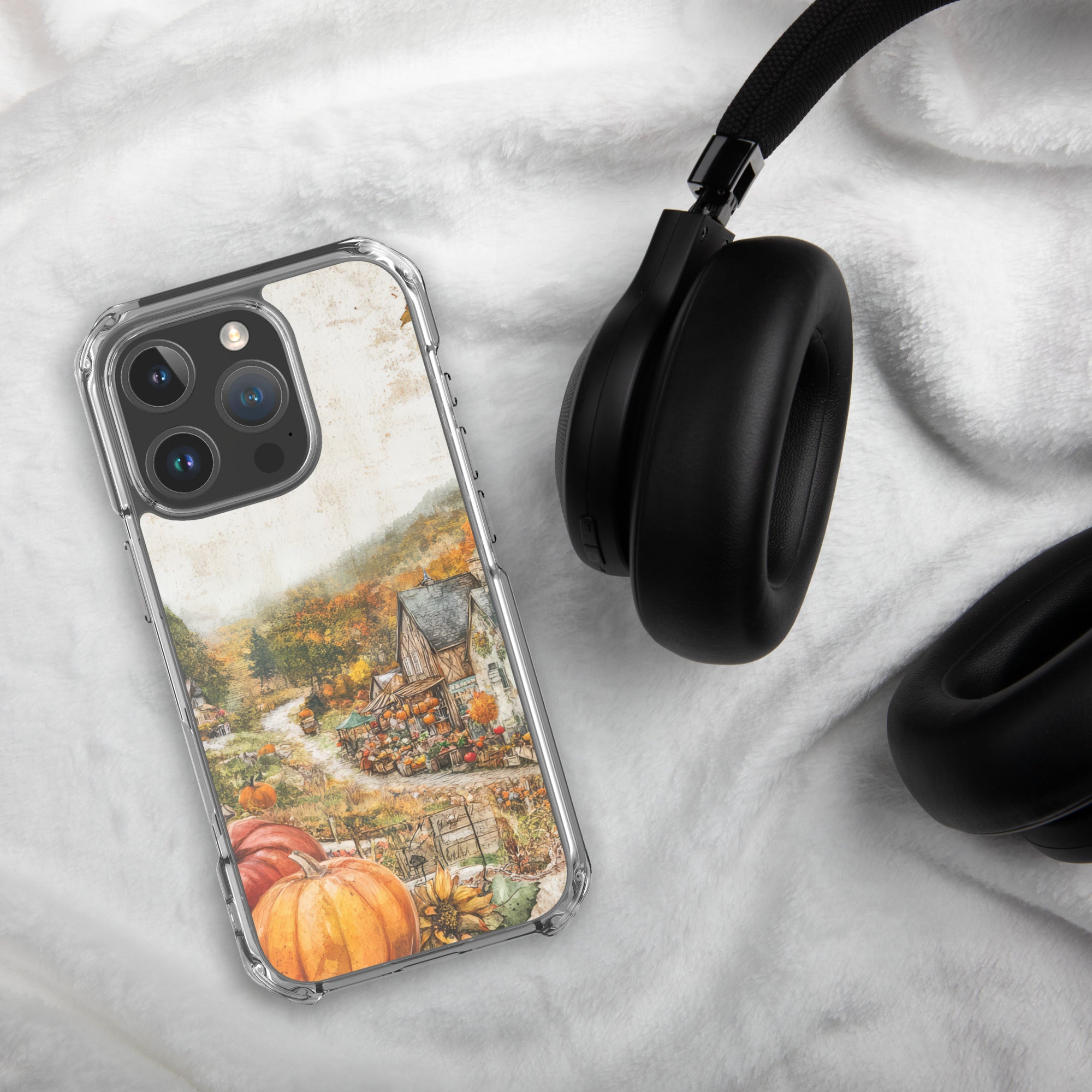 Autumn Village Clear Case for iPhone 16 Pro - Fall Rustic Pumpkin Design Protective Cover