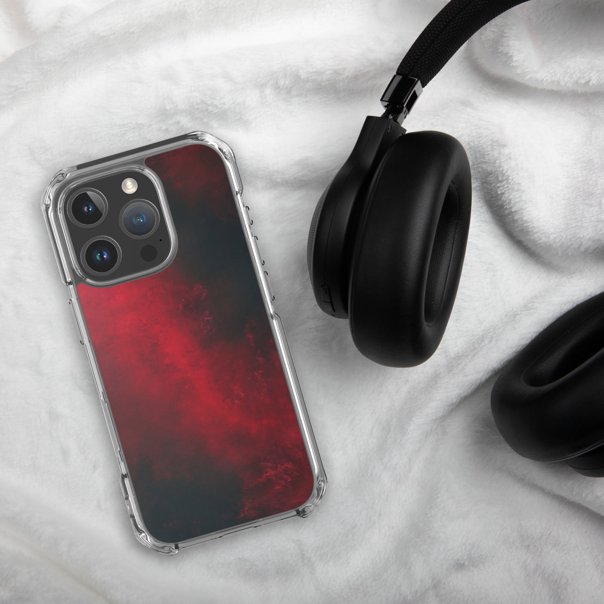 Crimson Nebula Clear Case for iPhone 16 Pro - Red & Black Abstract Smoke Protective Cover