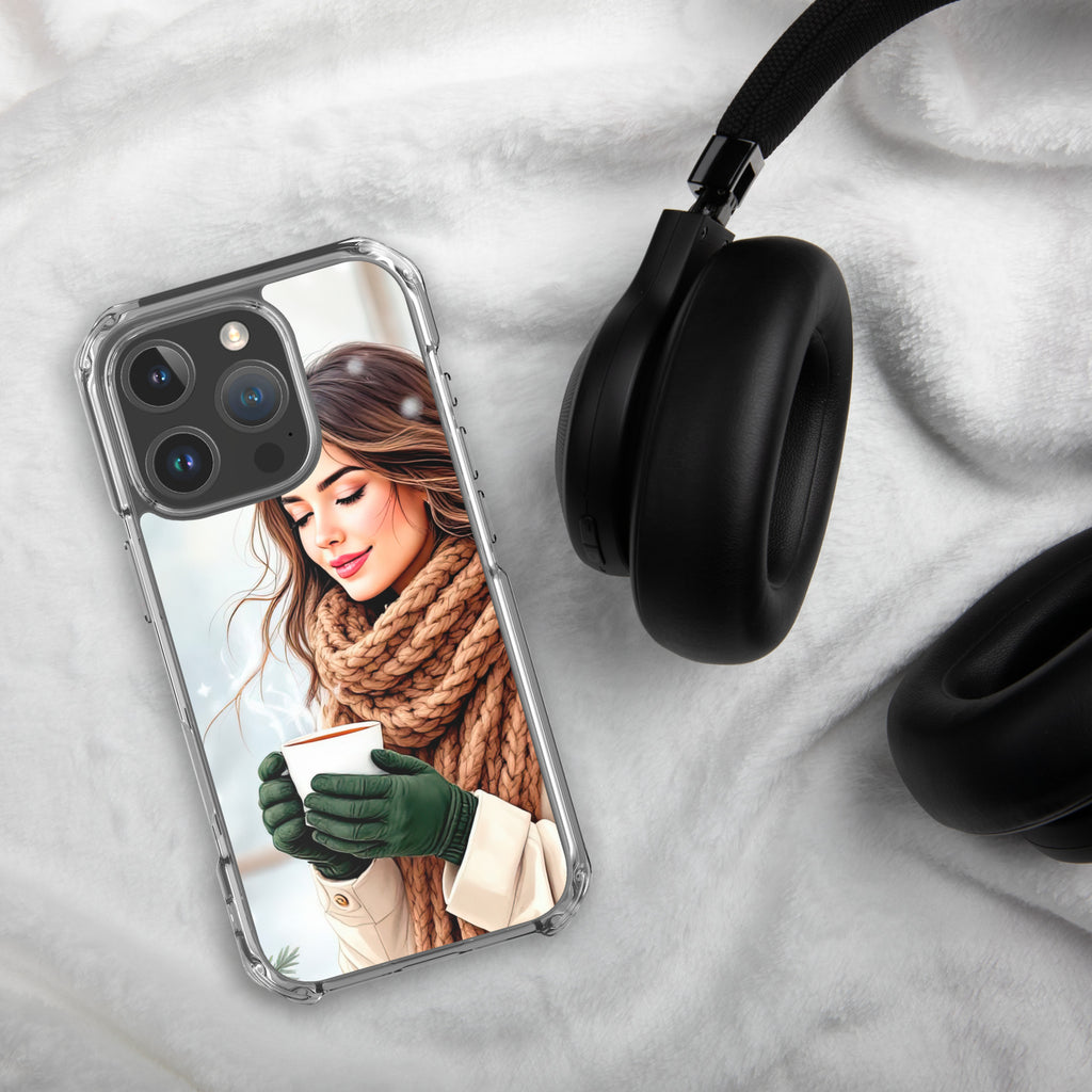 Cozy Winter Moments Clear Case for iPhone 16 Pro - Aesthetic Winter Girl Protective Cover