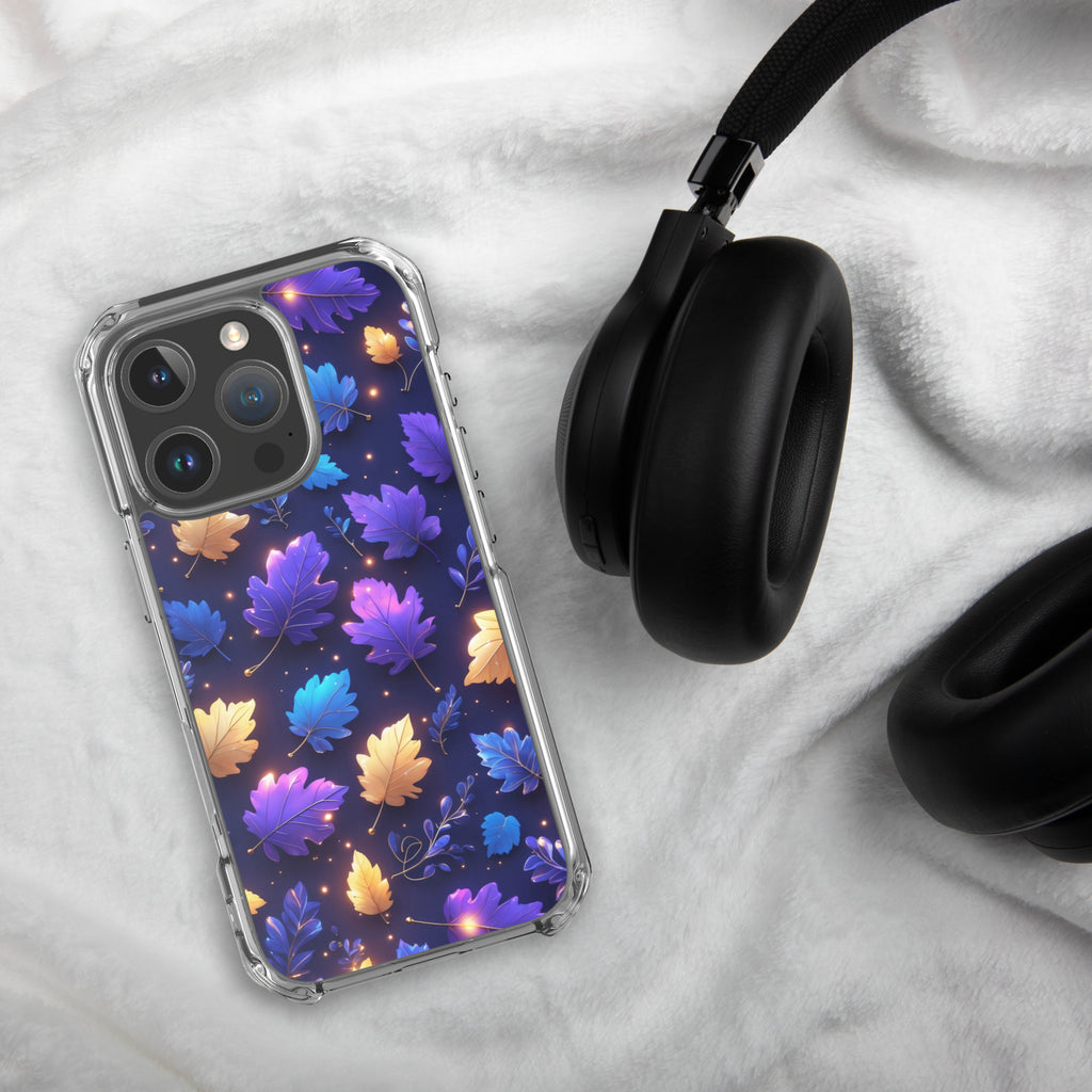 Neon Autumn Glow Clear Case for iPhone 16 Pro - Vibrant Fall Leaves Luminous Protective Cover