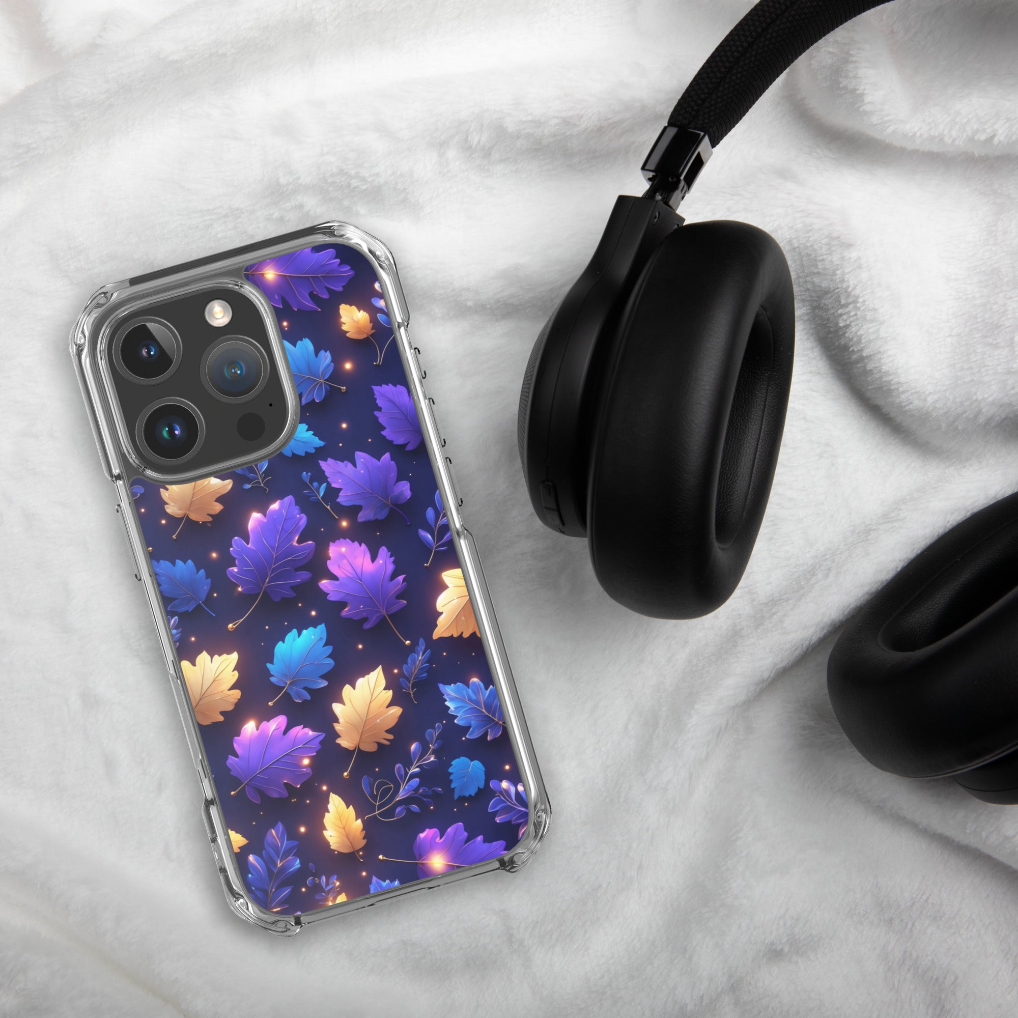 Neon Autumn Glow Clear Case for iPhone 16 Pro - Vibrant Fall Leaves Luminous Protective Cover