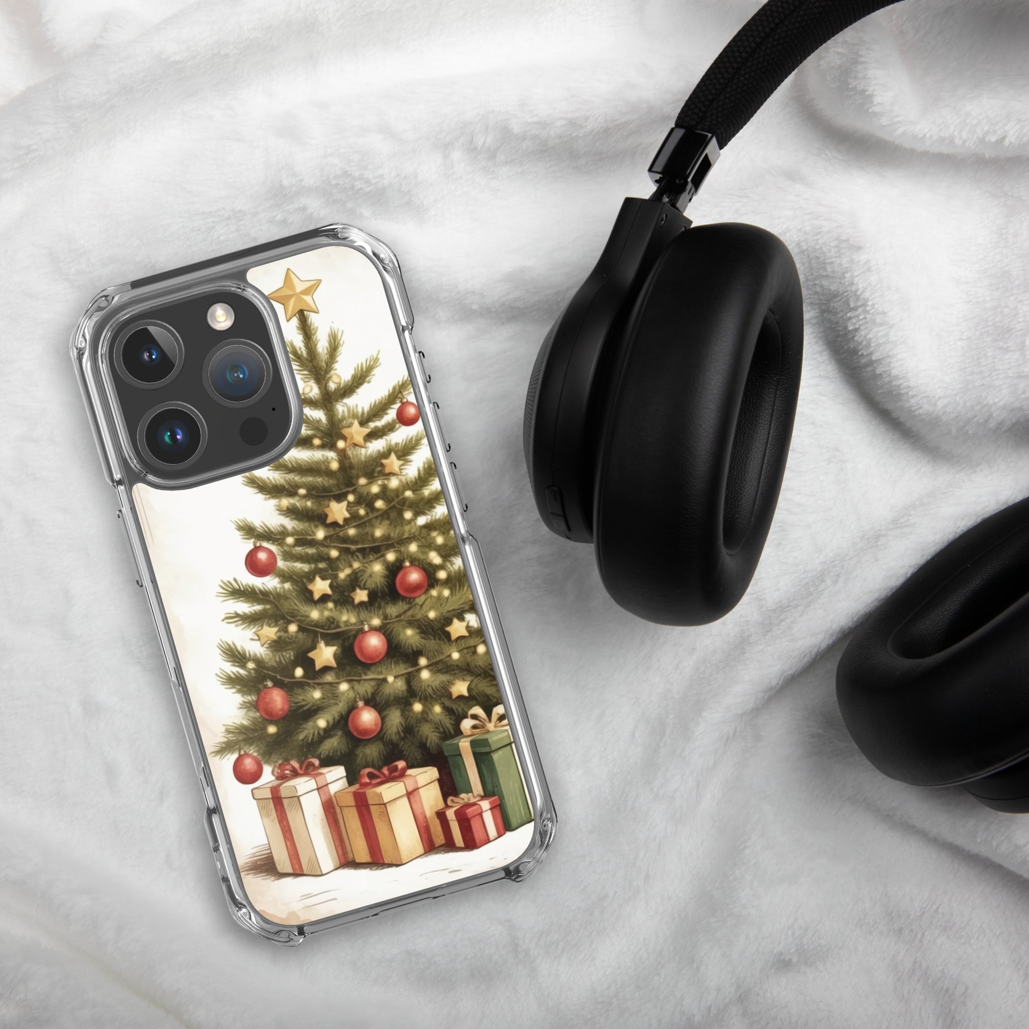 Vintage Christmas Tree Clear Case for iPhone 16 Pro - Festive Holiday Tree & Gifts Protective Cover