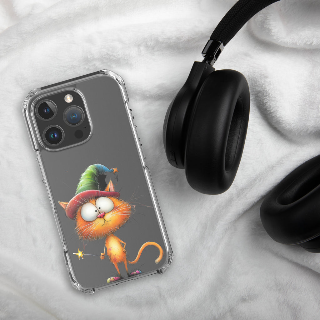 Wizard Cat Clear Case for iPhone 16 Pro - Funny Magic Kitty Cartoon Protective Cover