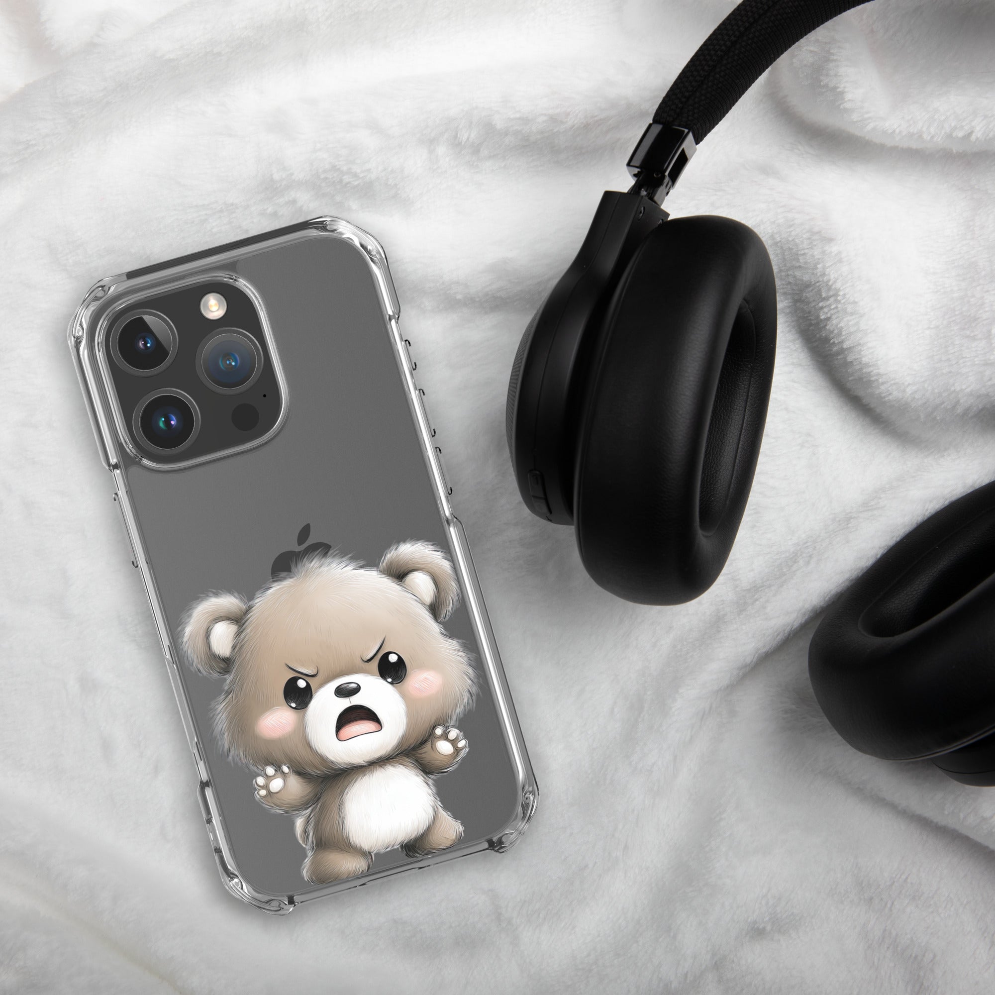Angry Cute Bear Clear Case for iPhone 16 Pro - Funny Kawaii Bear Protective Cover