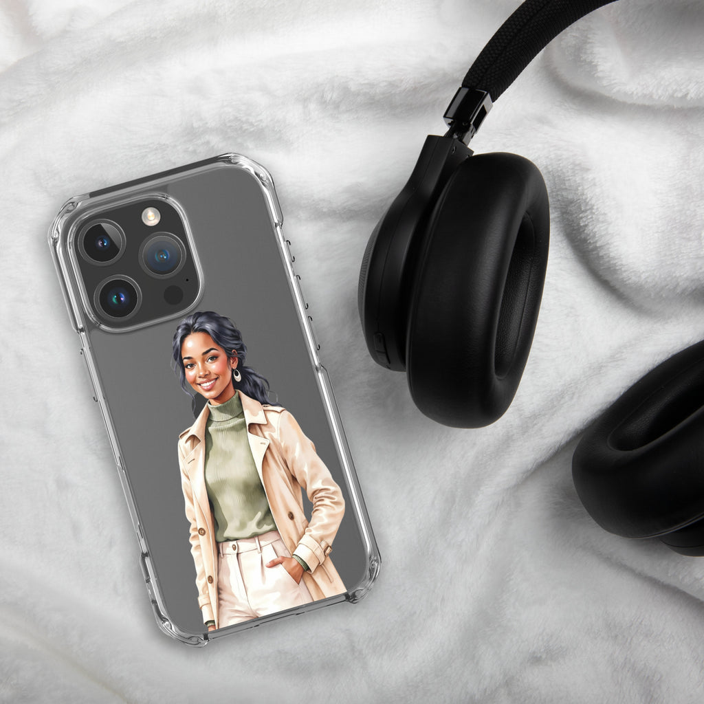 Chic Autumn Style Clear Case for iPhone 16 Pro - Fashion Illustration Protective Cover