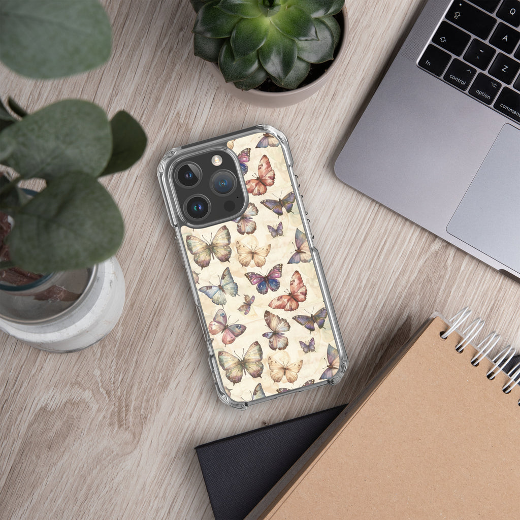 Butterfly Garden Clear Case for iPhone 16 Pro - Elegant Pastel Butterfly Protective Cover