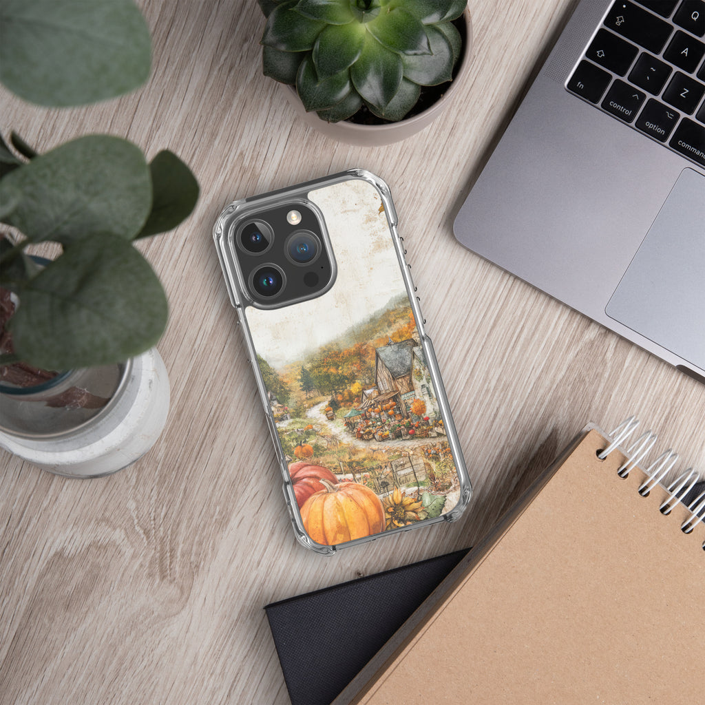 Autumn Village Clear Case for iPhone 16 Pro - Fall Rustic Pumpkin Design Protective Cover