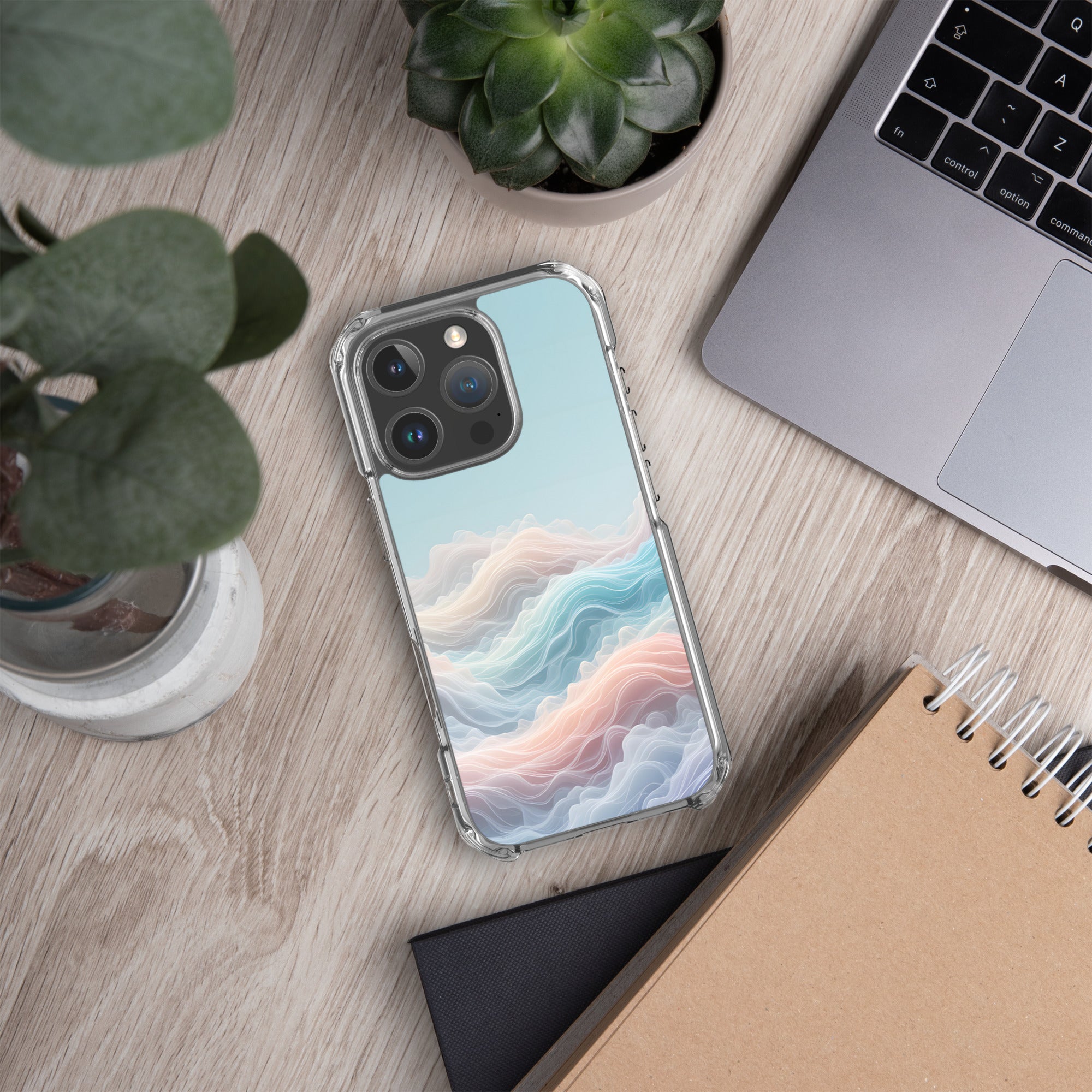 Horizon Dream Clear Case for iPhone 16 Pro - Pastel Abstract Waves Protective Cover