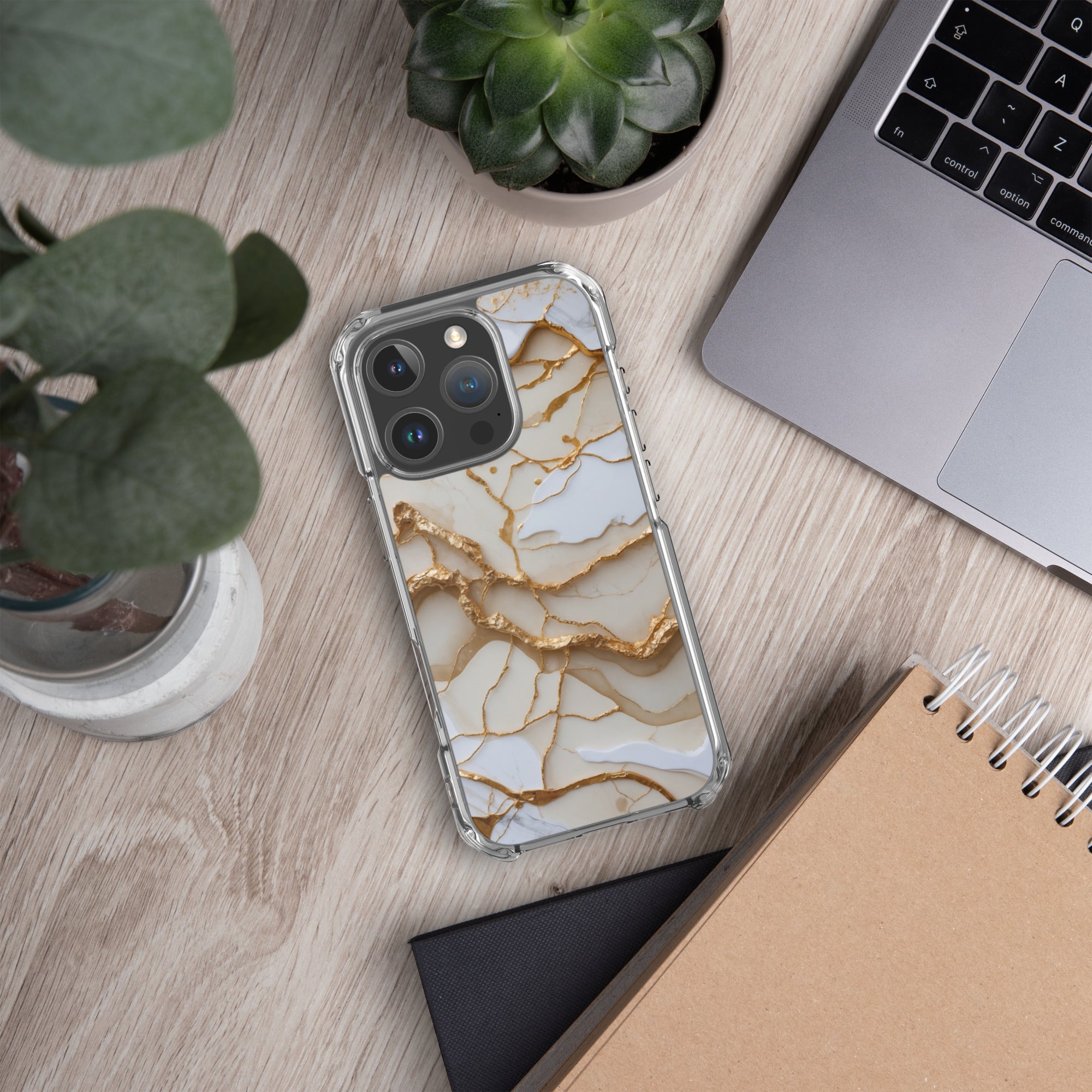 Ivory Golden Marble Elegance Clear Case for iPhone 16 Pro - Luxury White & Gold Marble Protective Cover