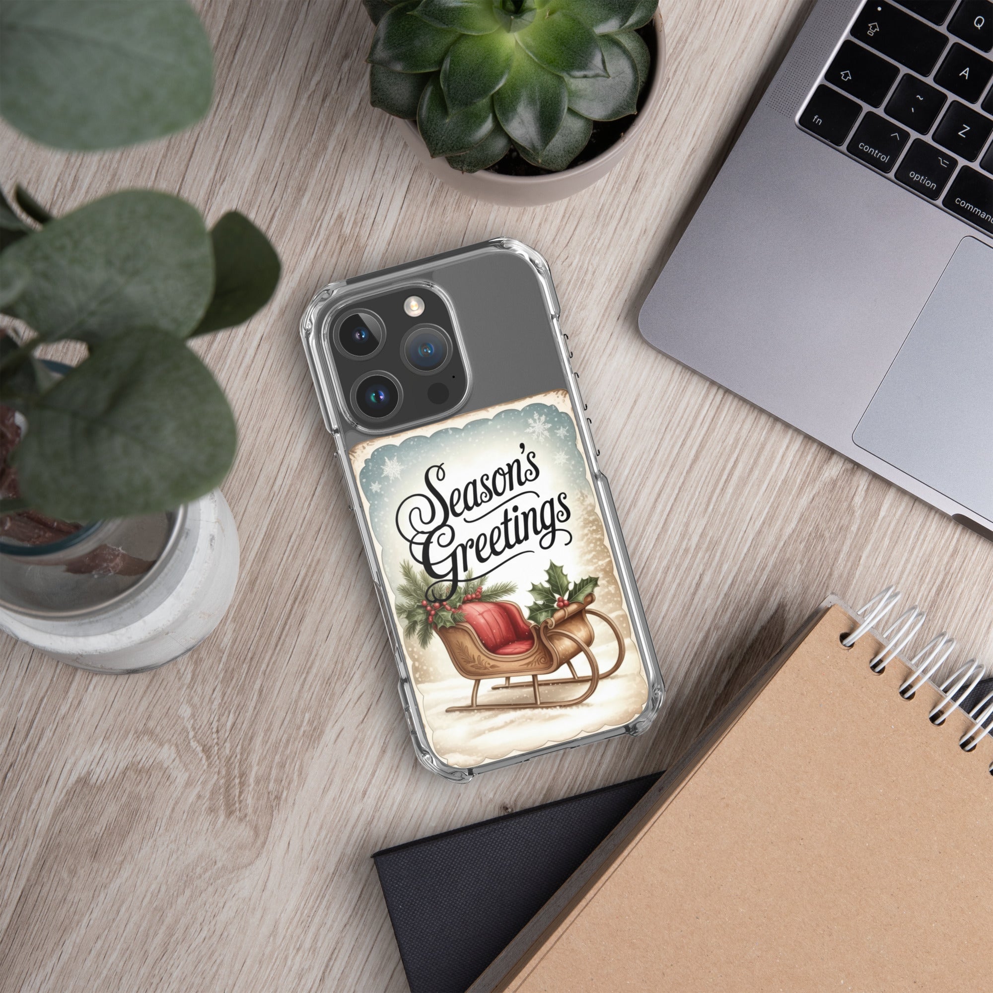 Season’s Greetings Vintage Holiday Clear Case for iPhone 16 Pro - Retro Christmas Sleigh Festive Cover