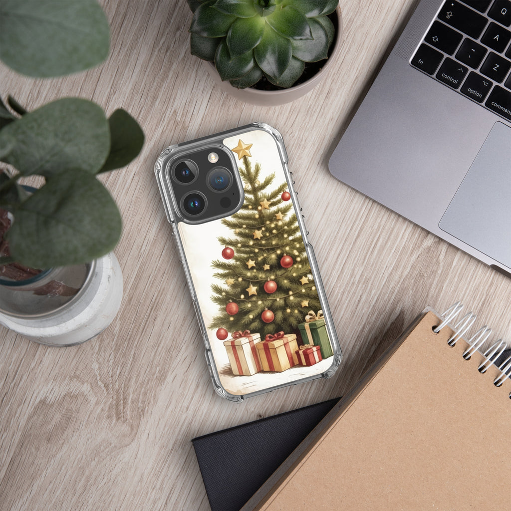 Vintage Christmas Tree Clear Case for iPhone 16 Pro - Festive Holiday Tree & Gifts Protective Cover