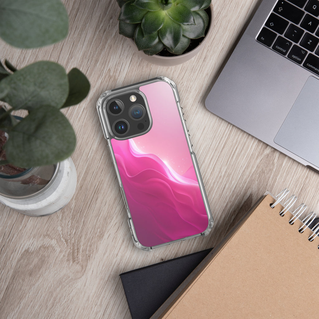 Pink Velvet Waves Dream Clear Case for iPhone 16 Pro - Abstract Pink Gradient Protective Cover