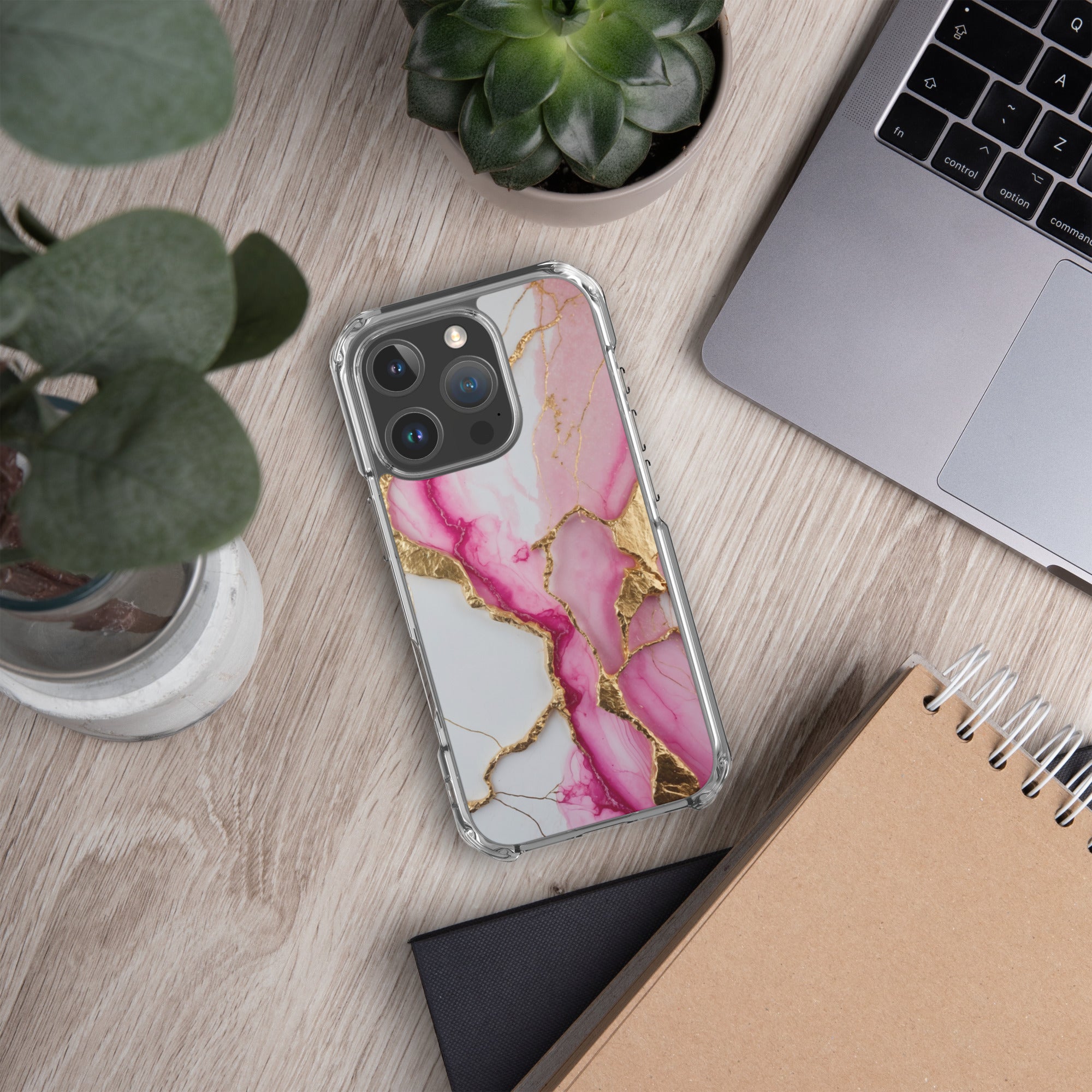 Pink Golden Marble Luxe Clear Case for iPhone 16 Pro - Luxury Pink & Gold Marble Protective Cover