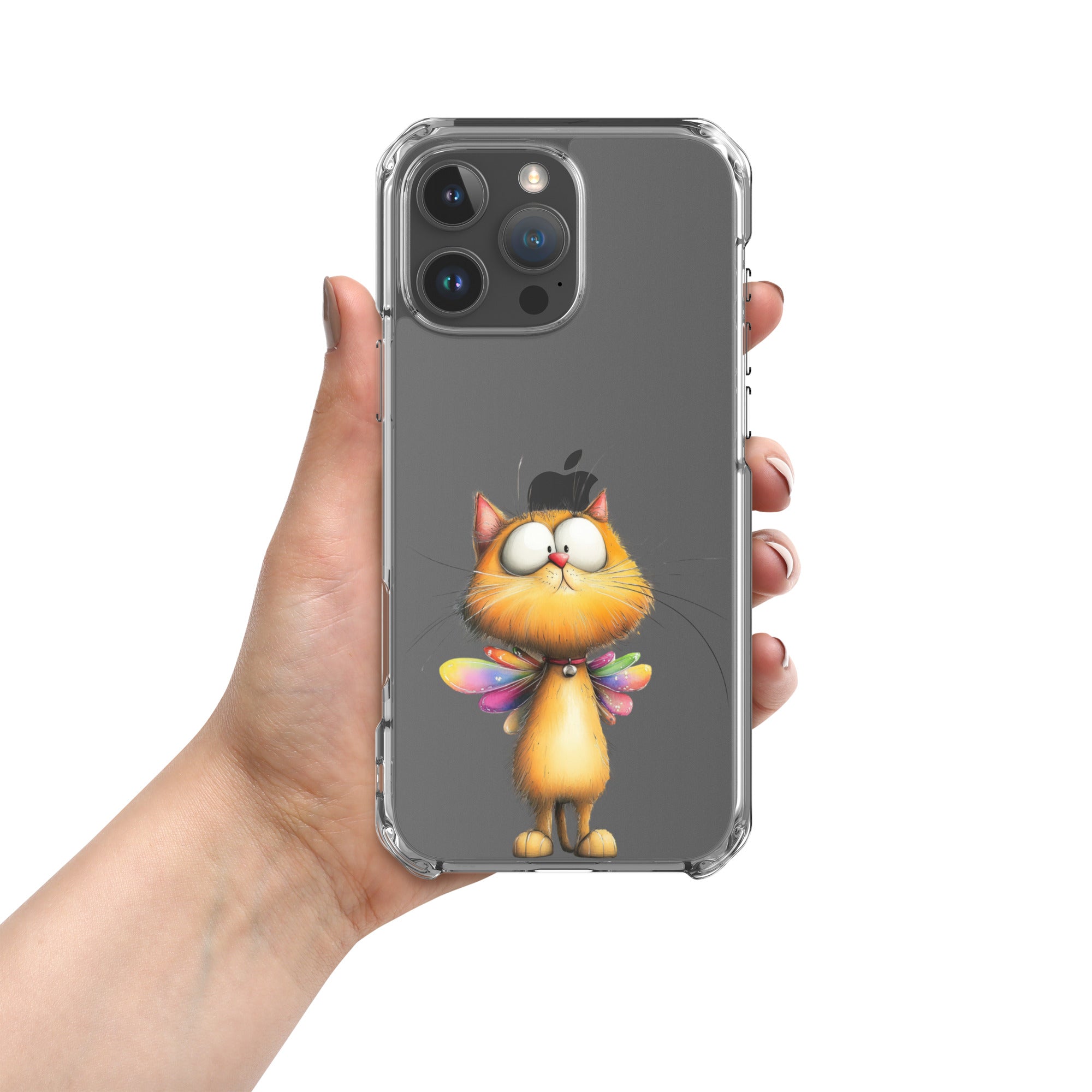 Fairy Cat Clear Case for iPhone 16 Pro Max - Cute Magical Kitty with Colorful Wings Protective Cover