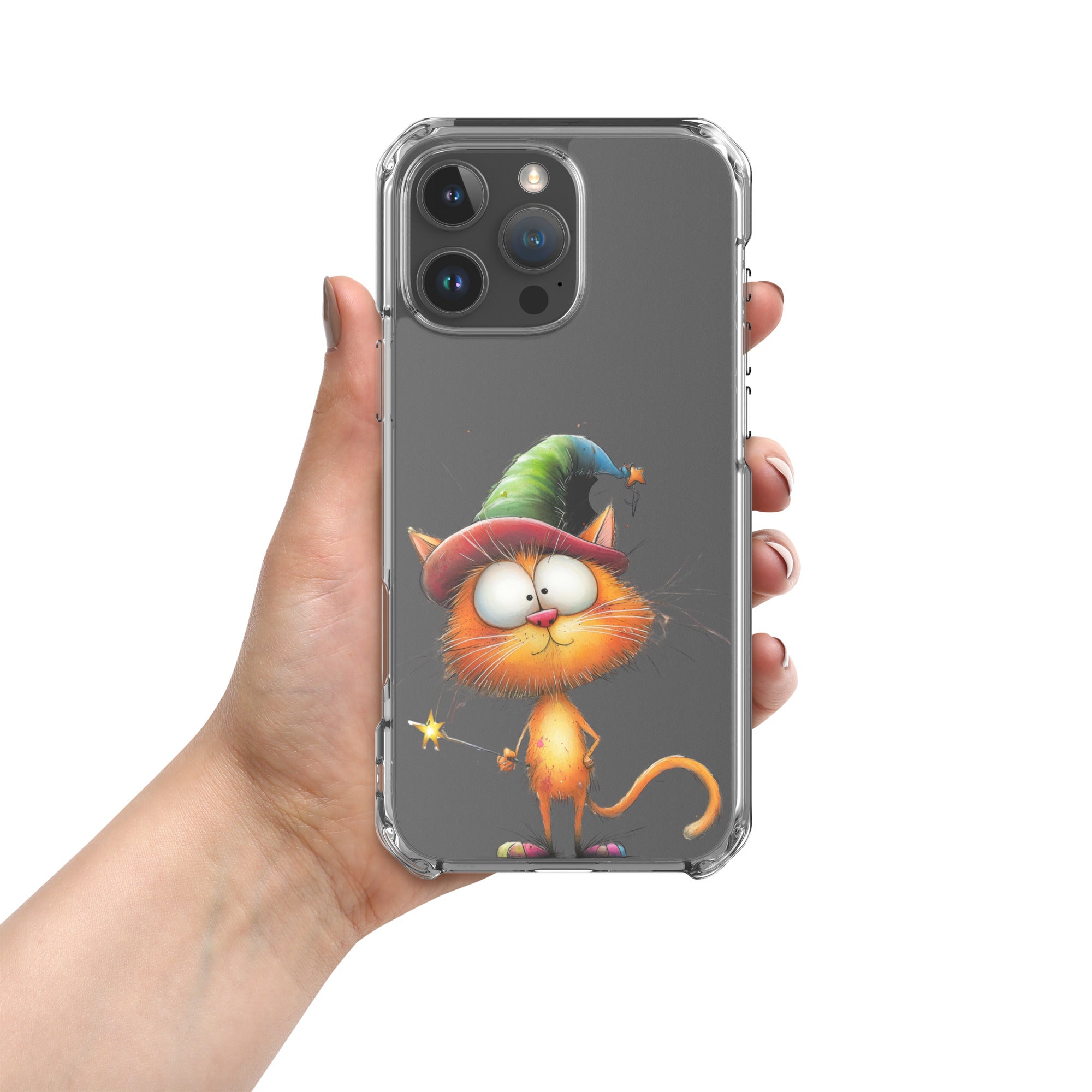 Wizard Cat Clear Case for iPhone 16 Pro Max - Funny Magic Kitty Cartoon Protective Cover