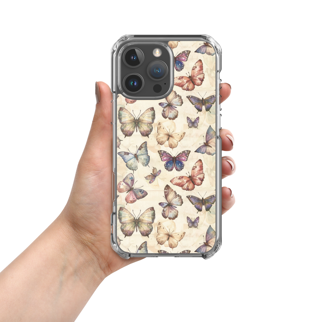 Butterfly Garden Clear Case for iPhone 16 Pro Max - Elegant Pastel Butterfly Protective Cover