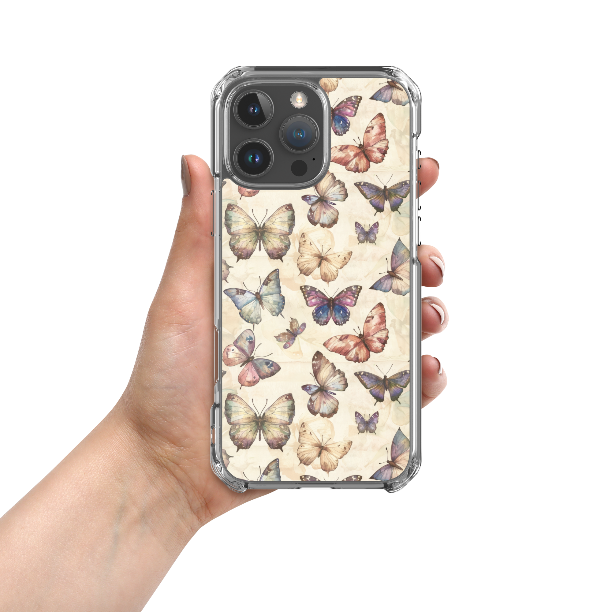 Butterfly Garden Clear Case for iPhone 16 Pro Max - Elegant Pastel Butterfly Protective Cover