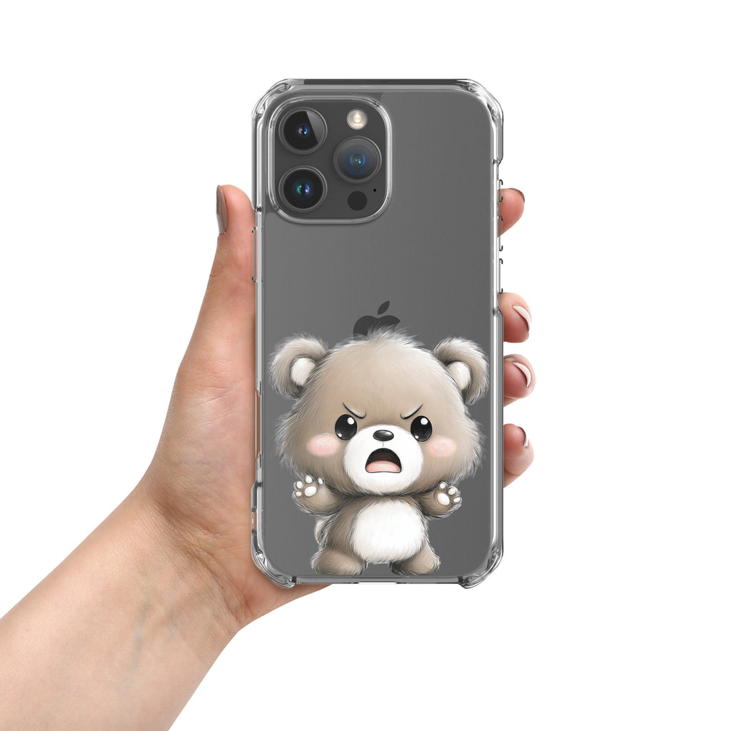 Angry Cute Bear Clear Case for iPhone 16 Pro Max - Funny Kawaii Bear Protective Cover